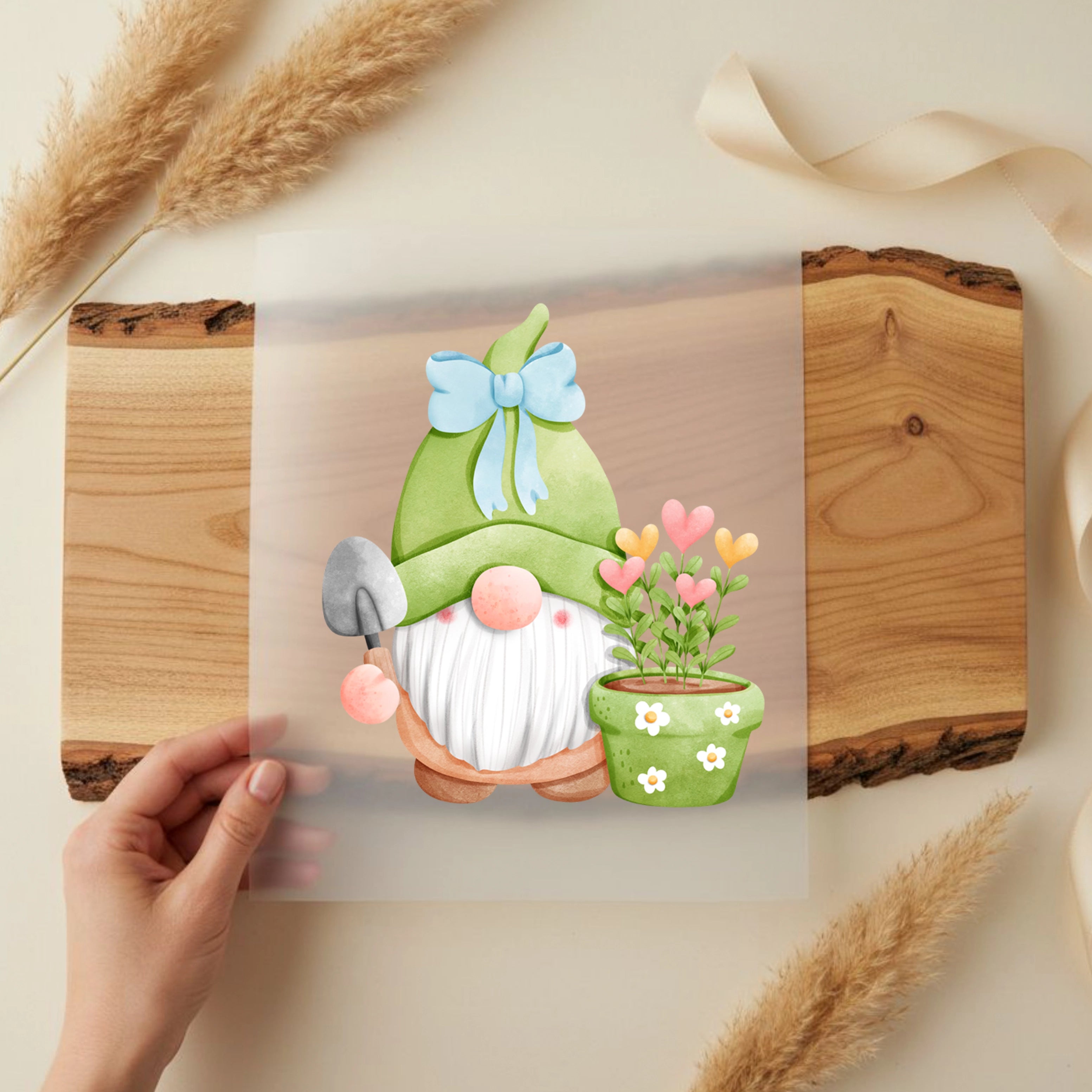 Bügelbild Gartenzwerg Grün