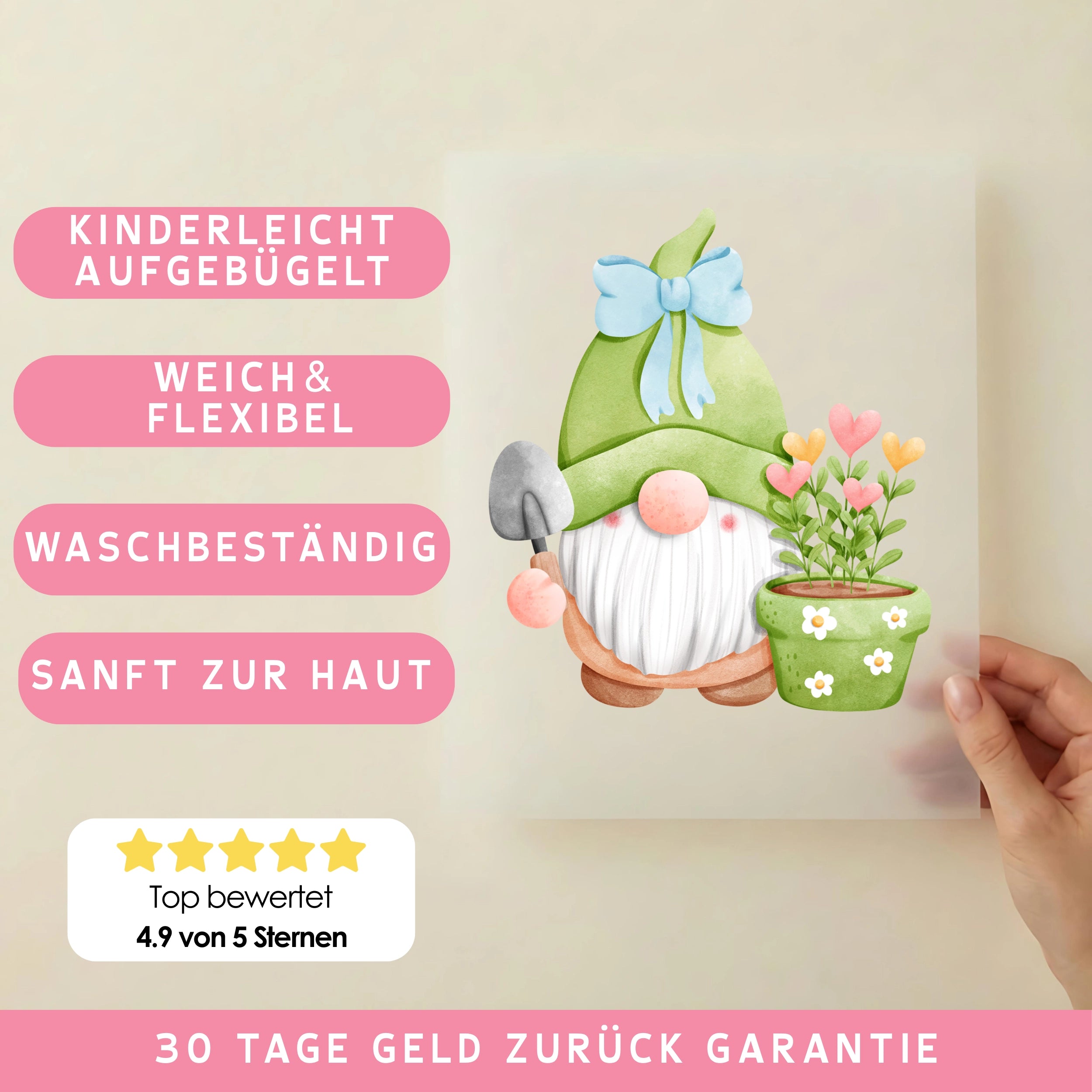 Bügelbild Gartenzwerg Grün