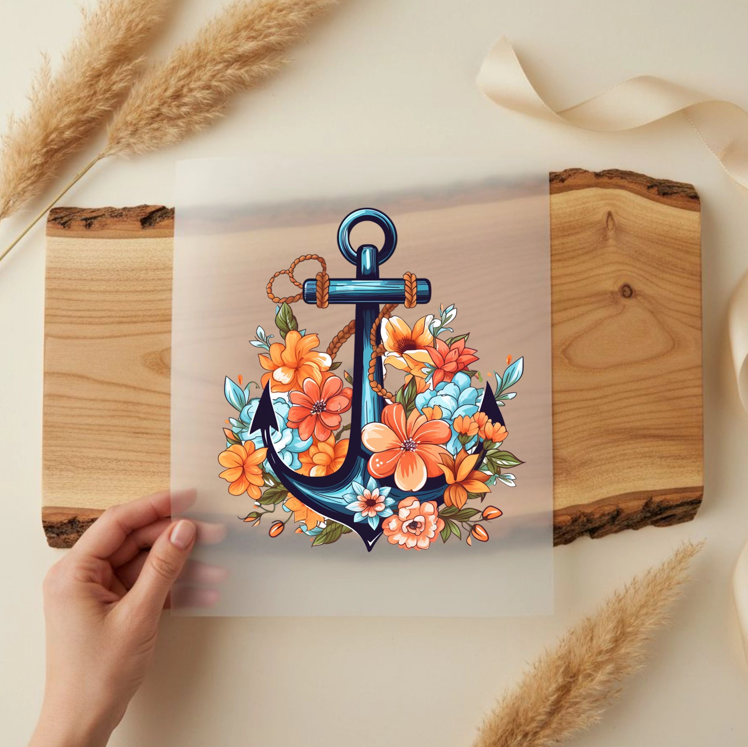 Bügelbild Blumen Anker