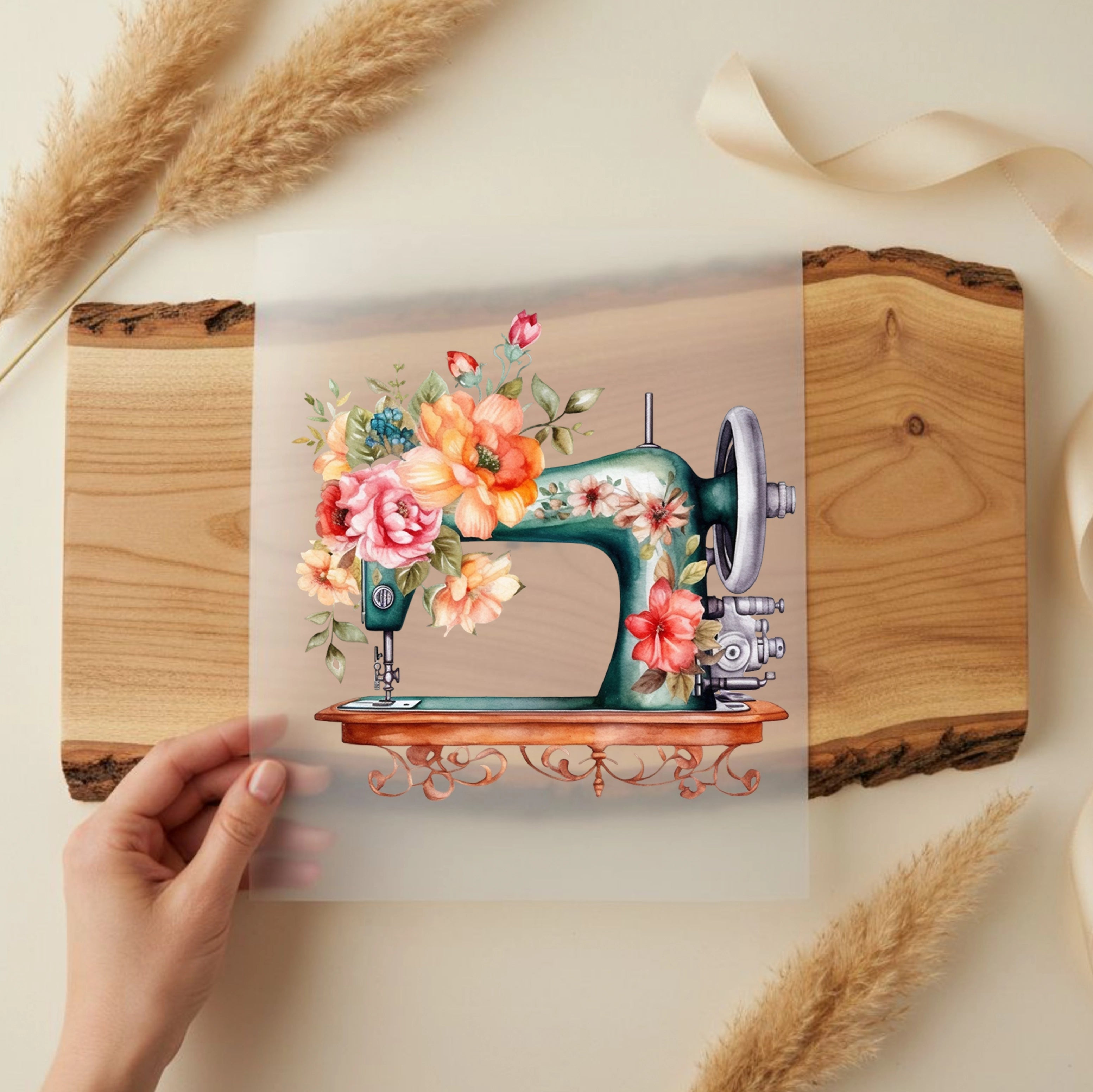 Bügelbild Nähmaschine Blütenzauber