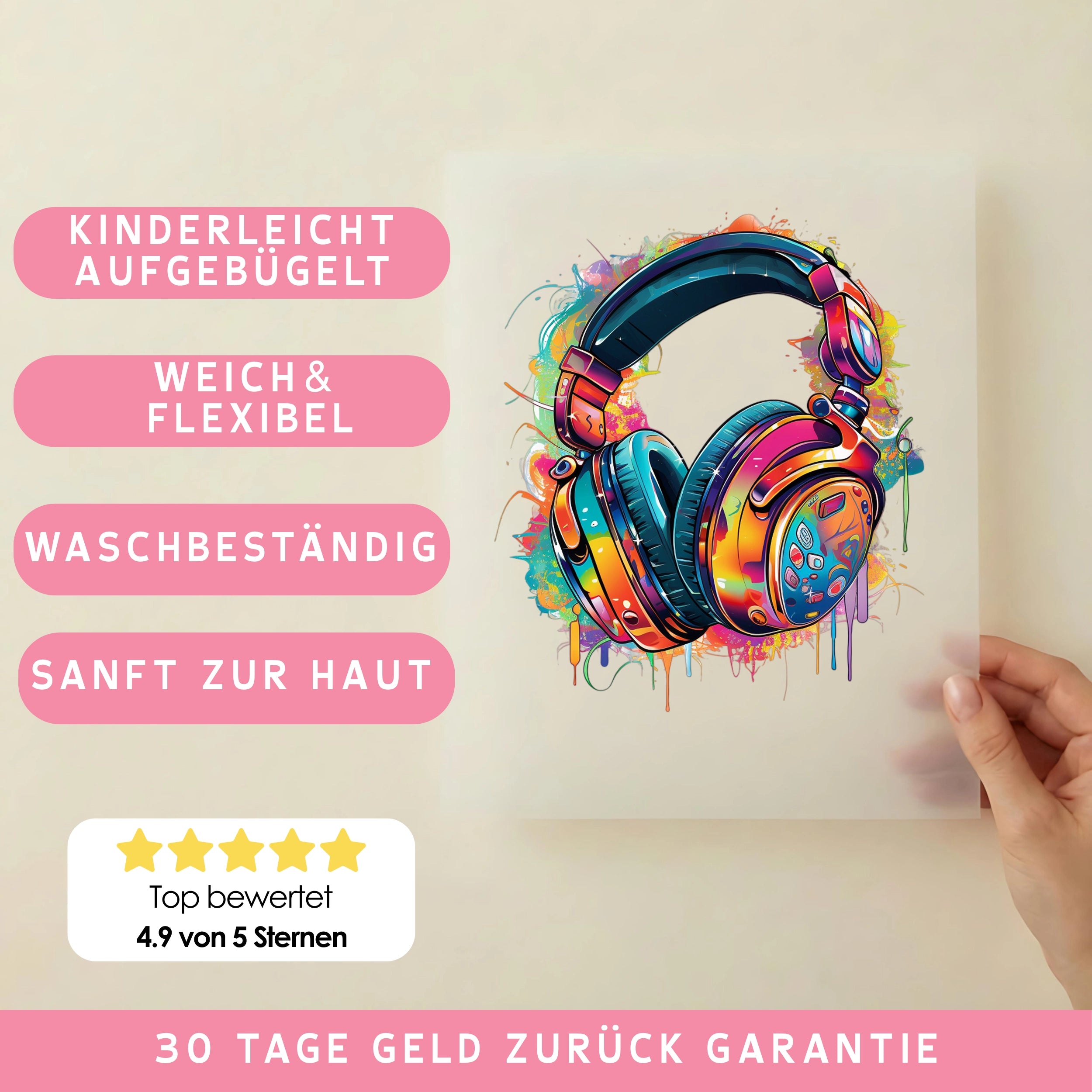Bügelbild Kopfhörer Bunt