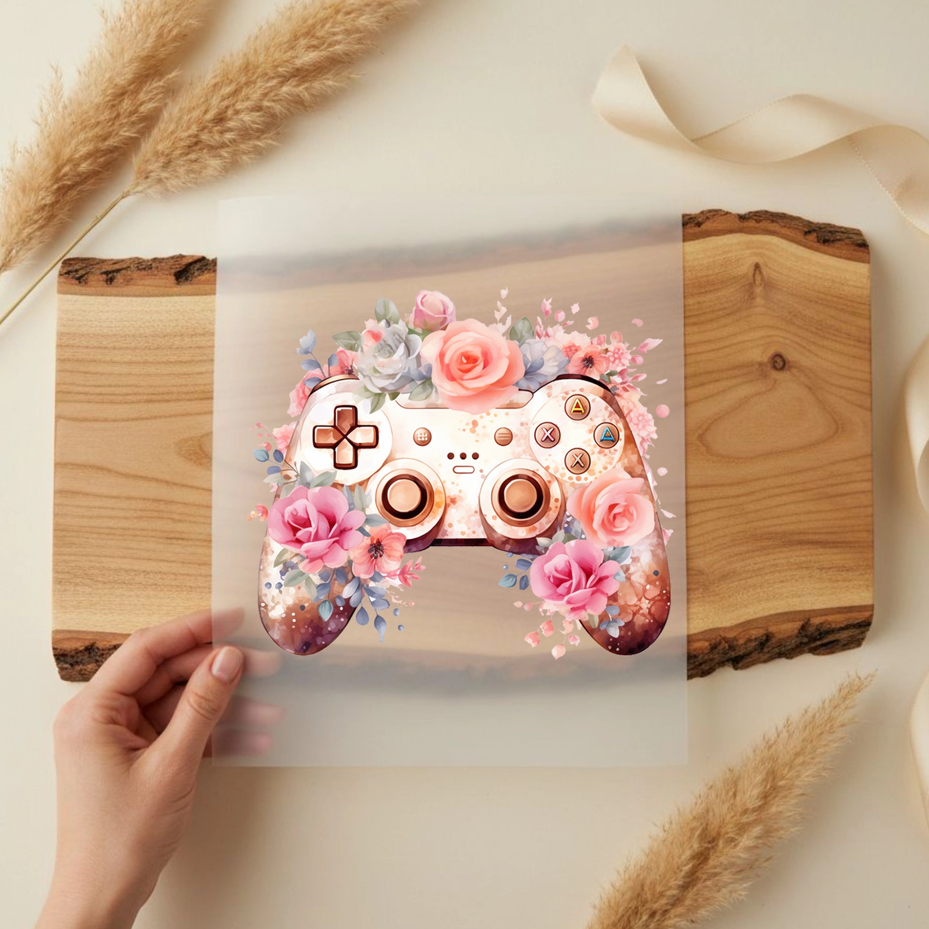 Bügelbild Rosa Blumen Controller