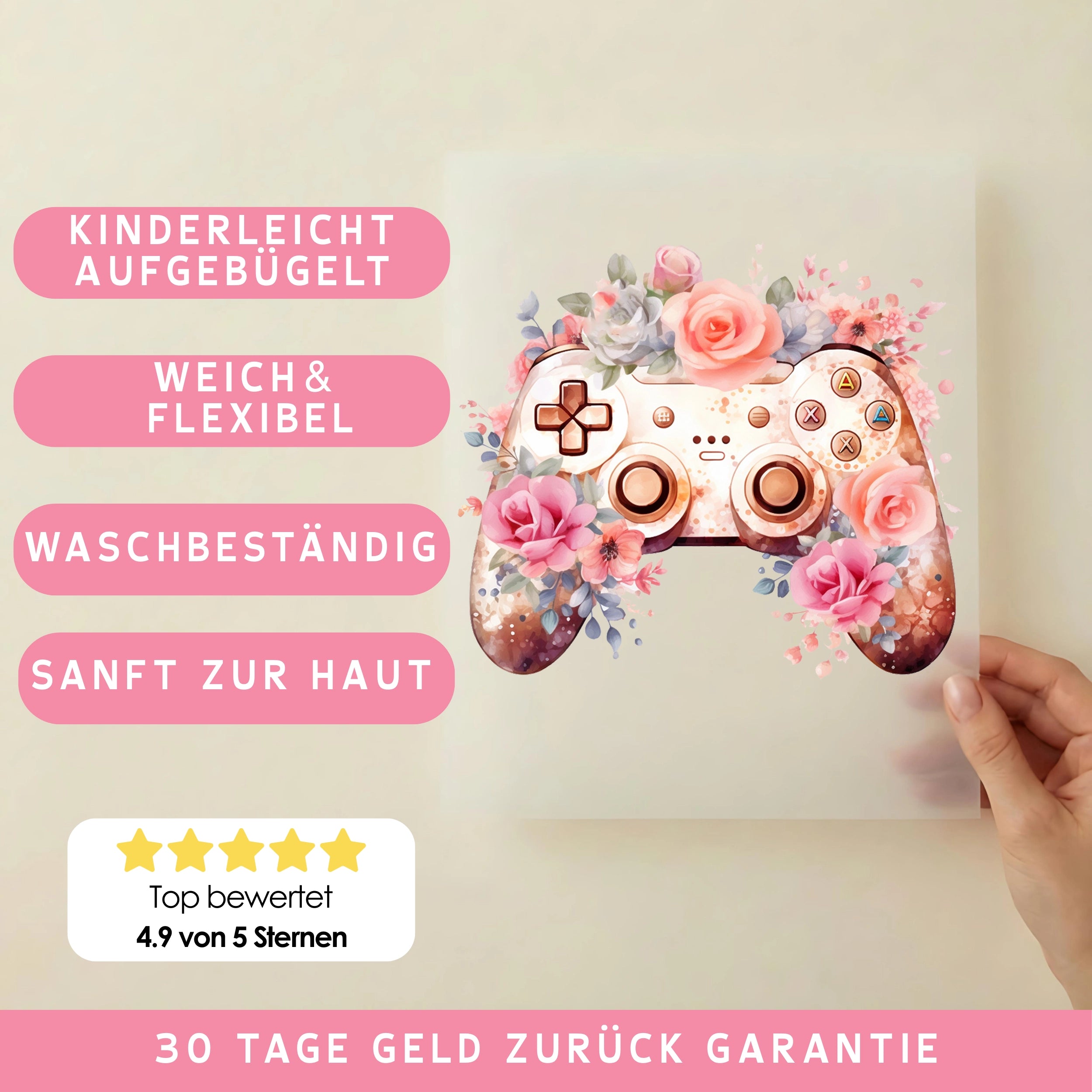 Bügelbild Rosa Blumen Controller