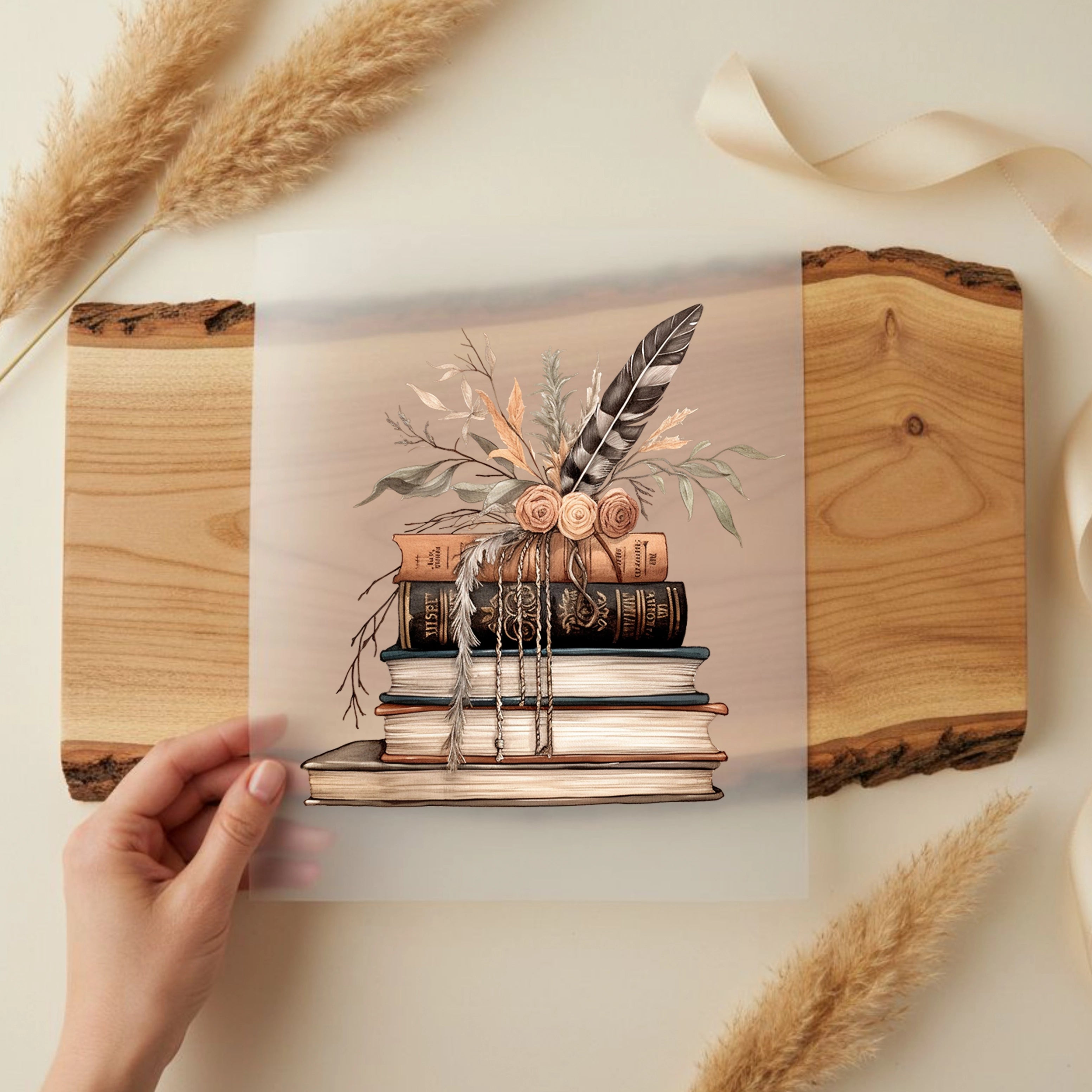 Bügelbild Boho Bücher