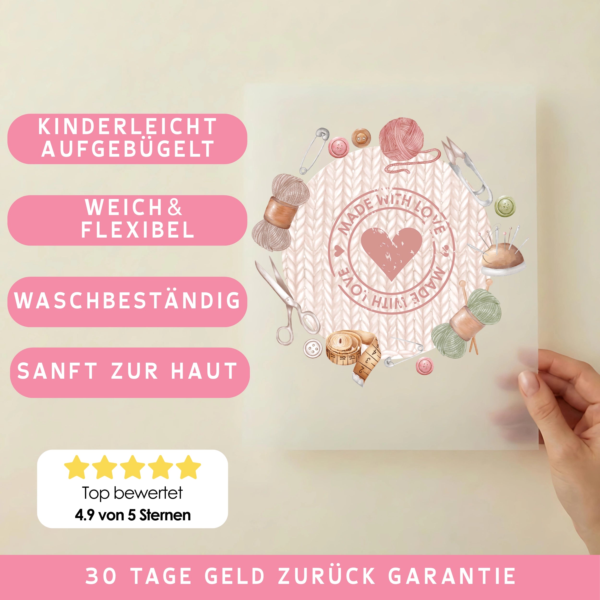 Bügelbild Stricken Handmade with love
