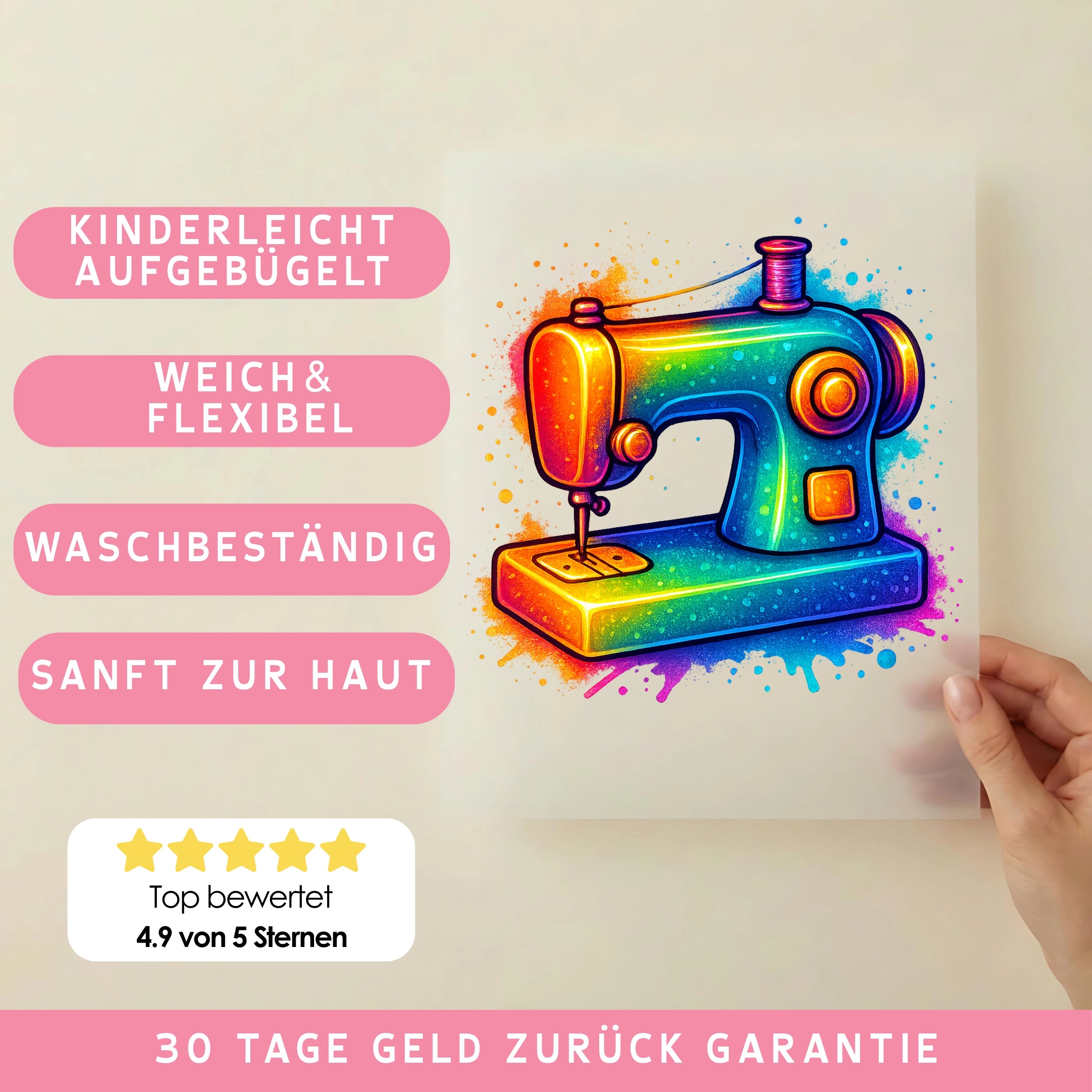 Bügelbild Nähmaschine Buntstich