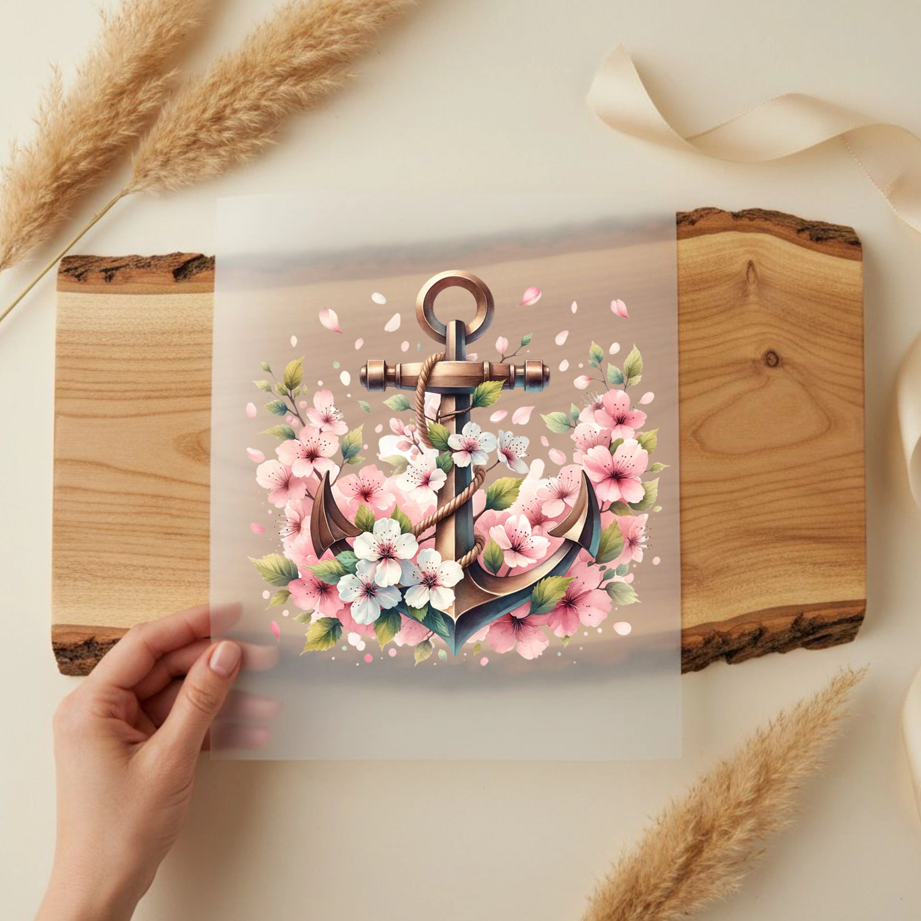 Bügelbild Anker Kirschblüten