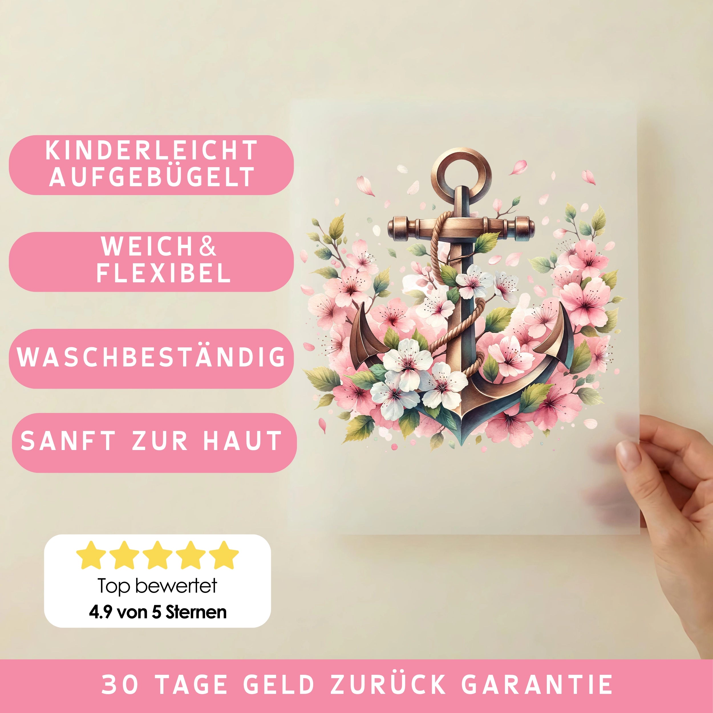 Bügelbild Anker Kirschblüten