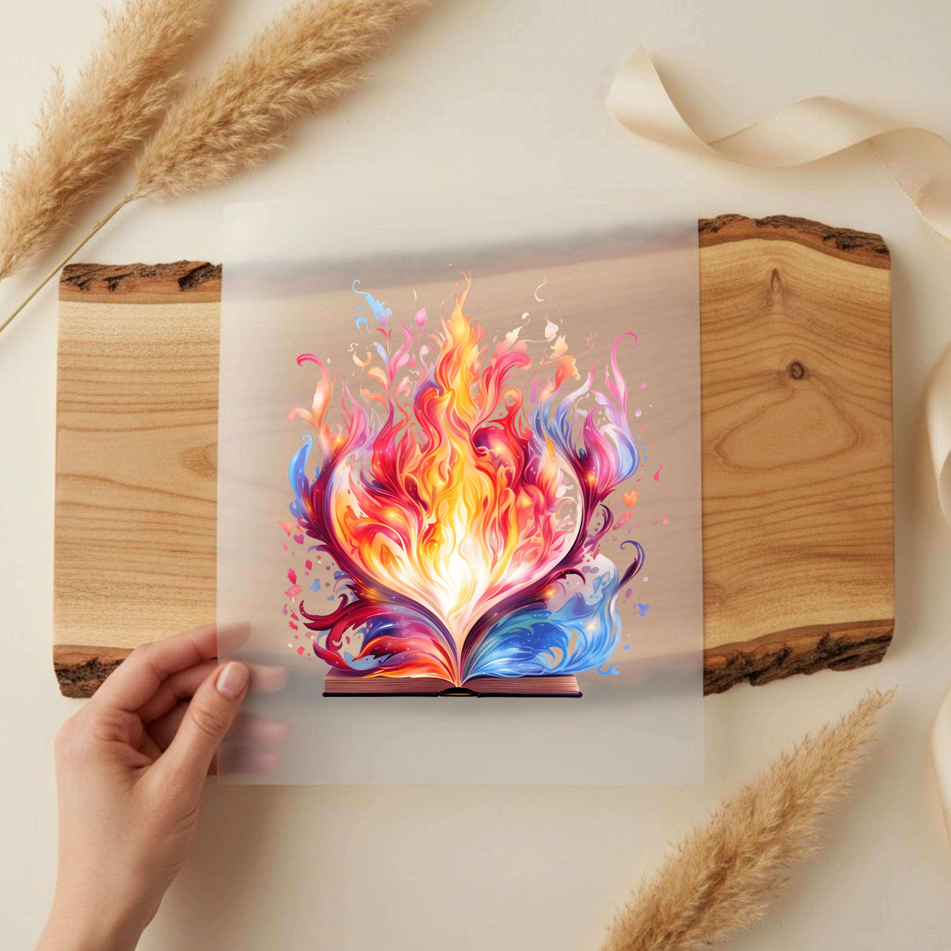 Bügelbild Buch Feuer der Fantasie