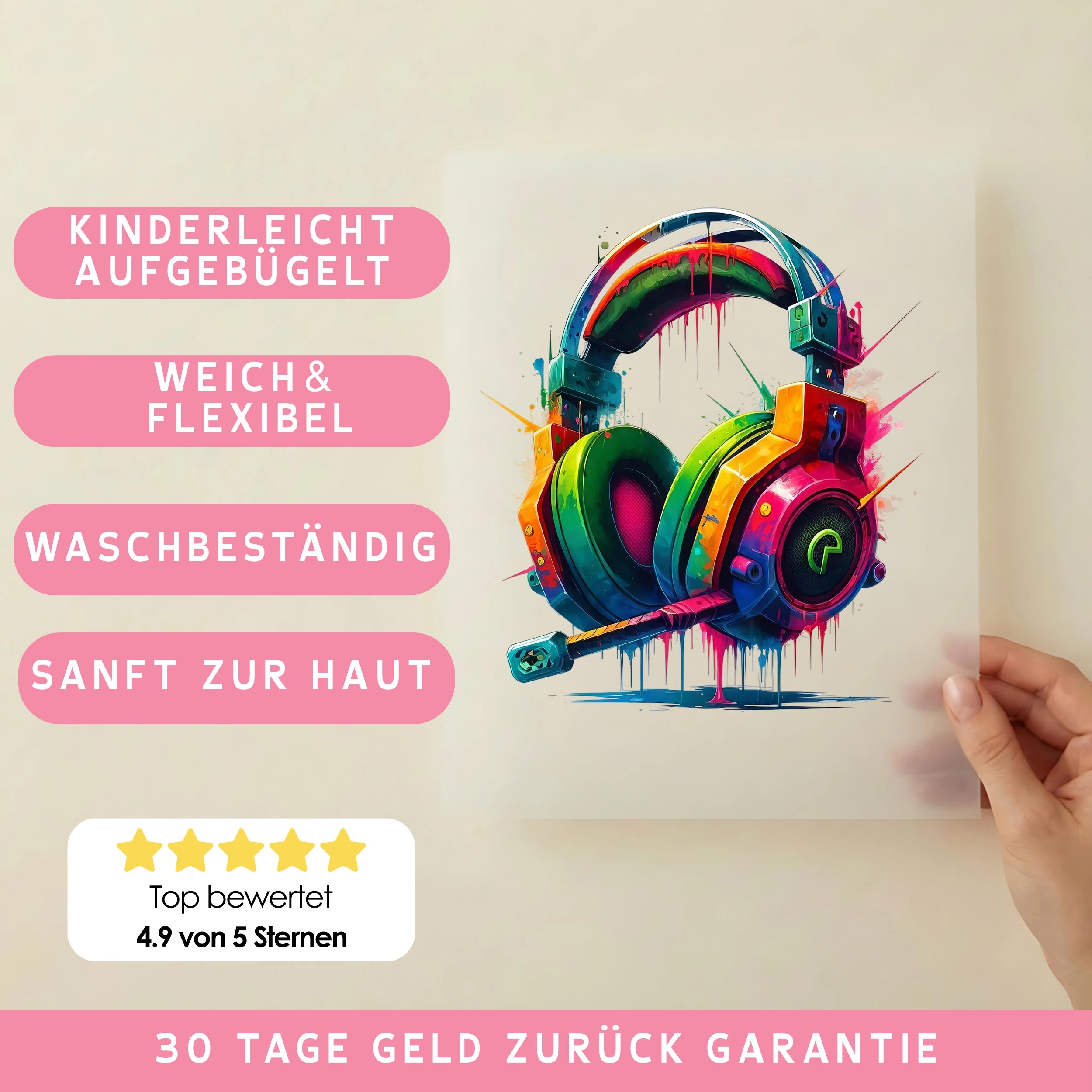 Bügelbild Kopfhörer Neonbeats