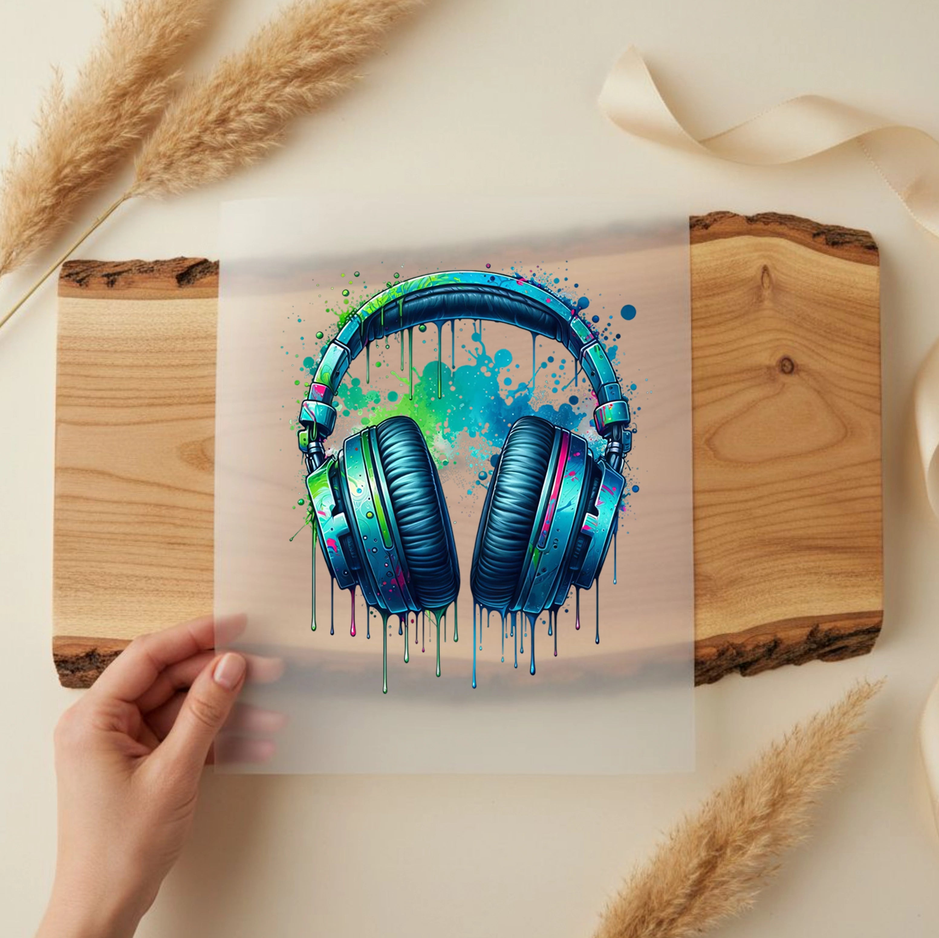 Bügelbild blaue Graffiti Kopfhörer Explosion