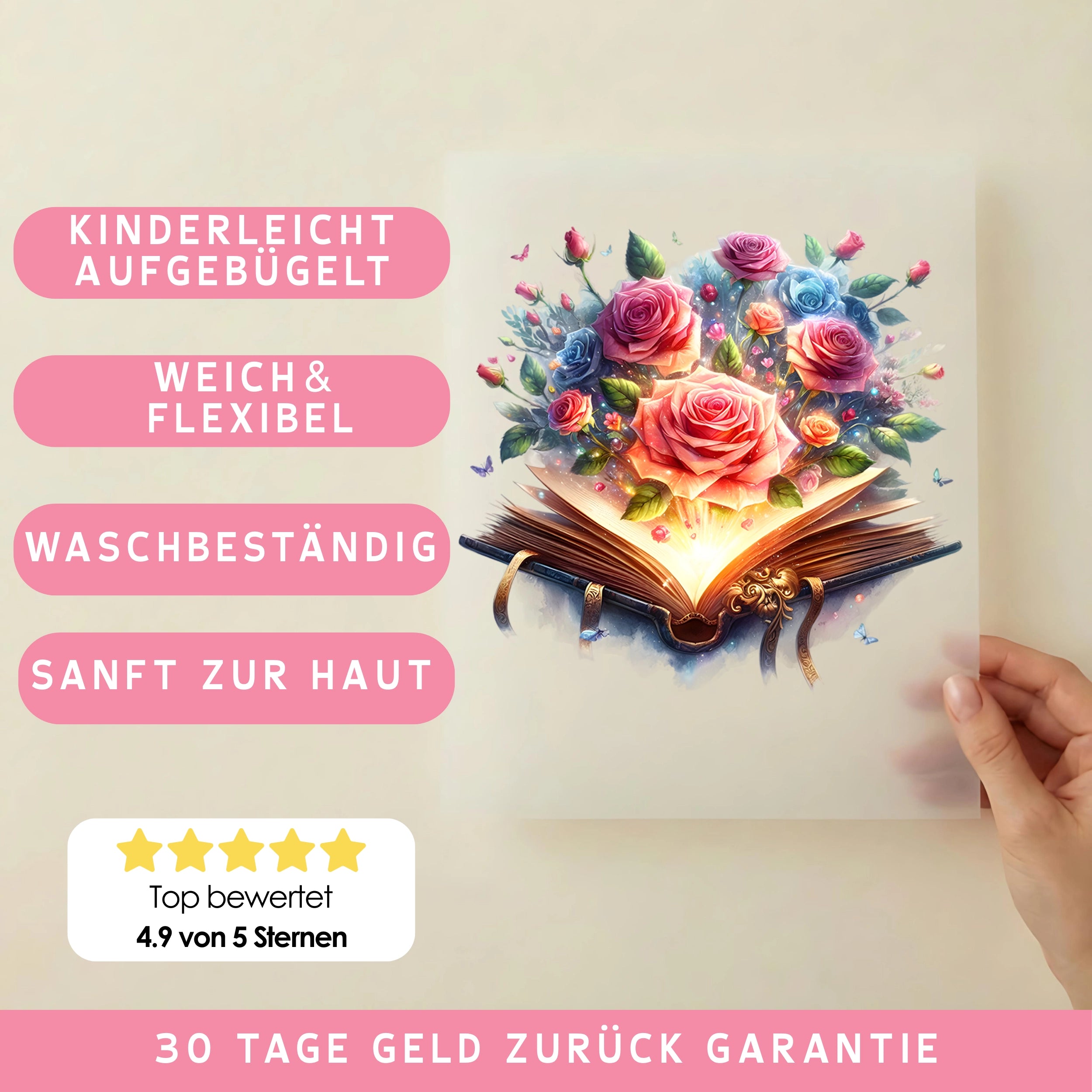 Bügelbild Buch Rosenmagie