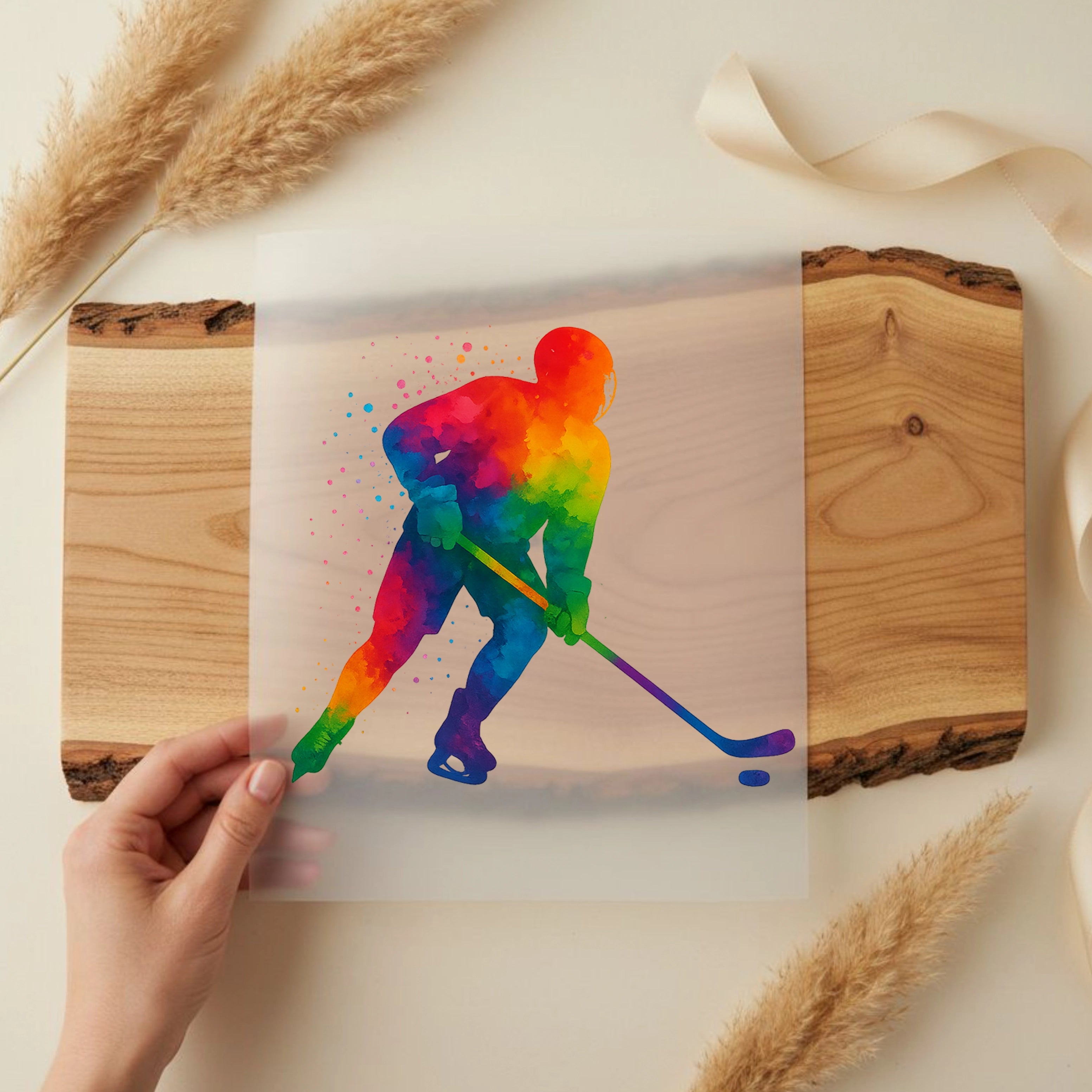 Bügelbild Bunter Hockeyspieler Splash