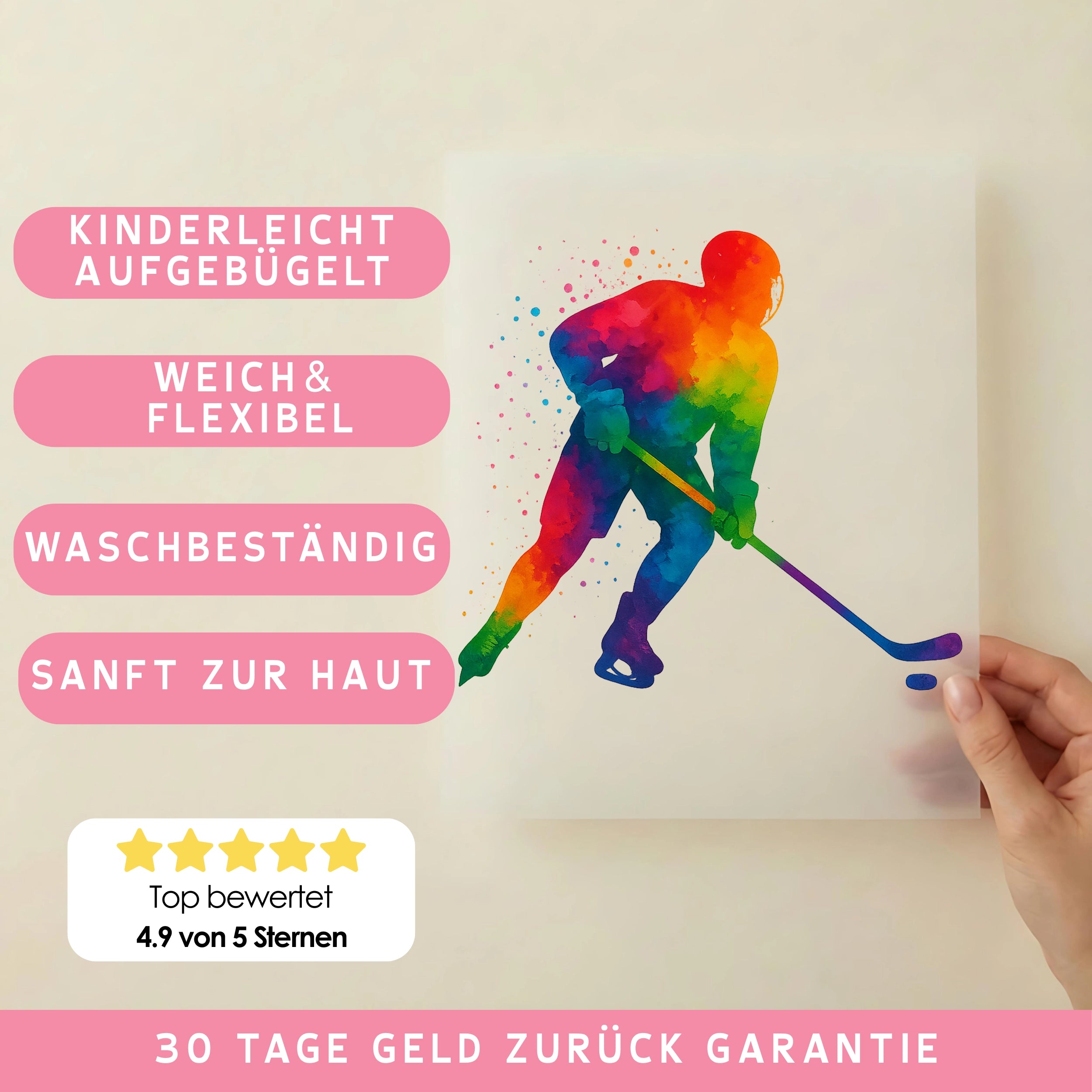 Bügelbild Bunter Hockeyspieler Splash