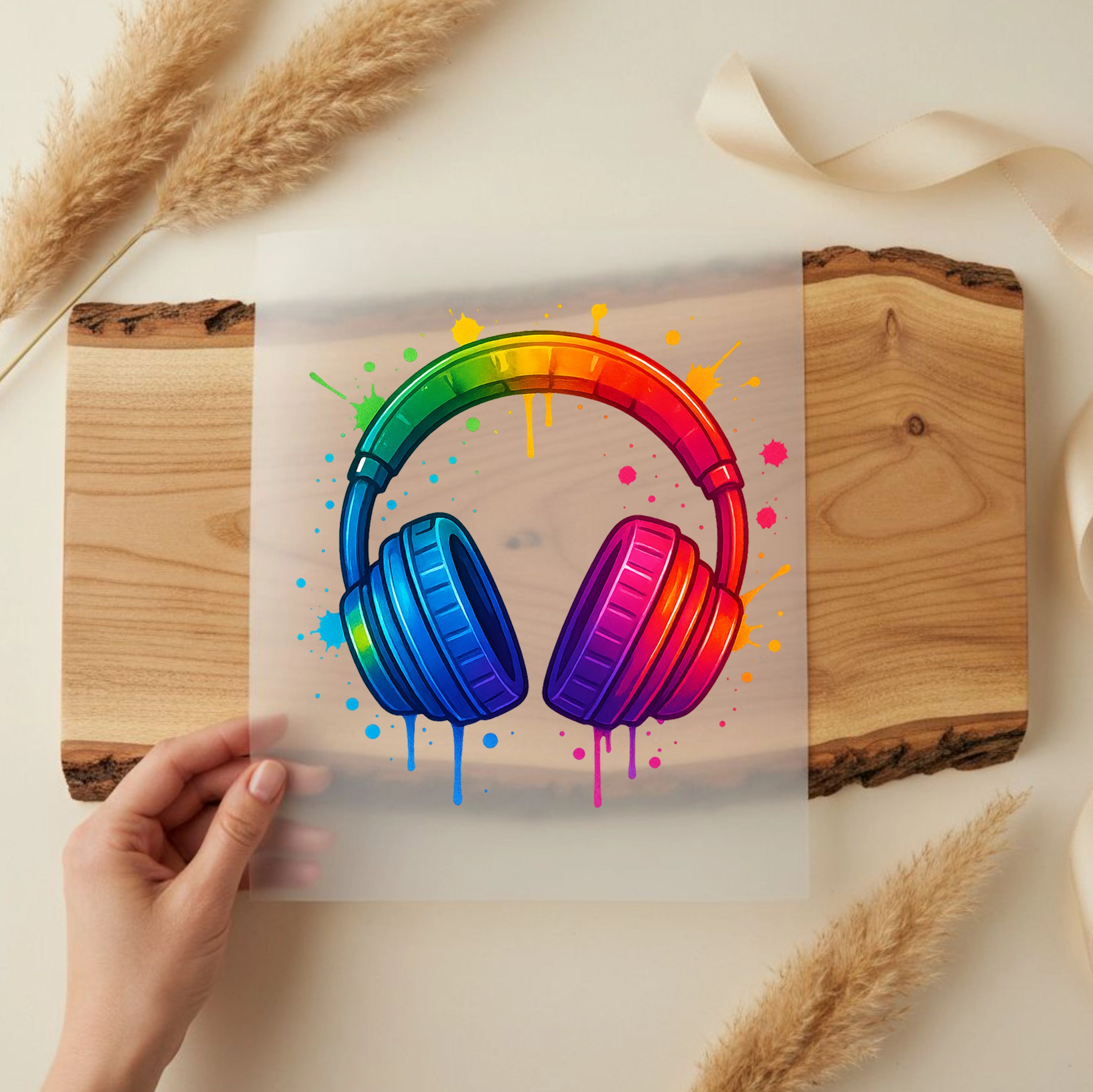 Bügelbild Kopfhörer Farbklekse