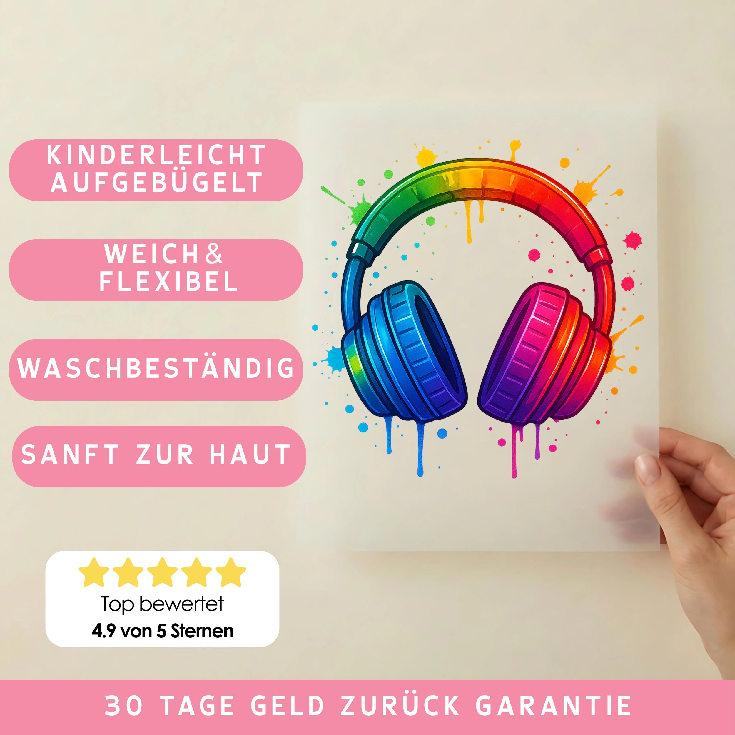 Bügelbild Kopfhörer Farbklekse