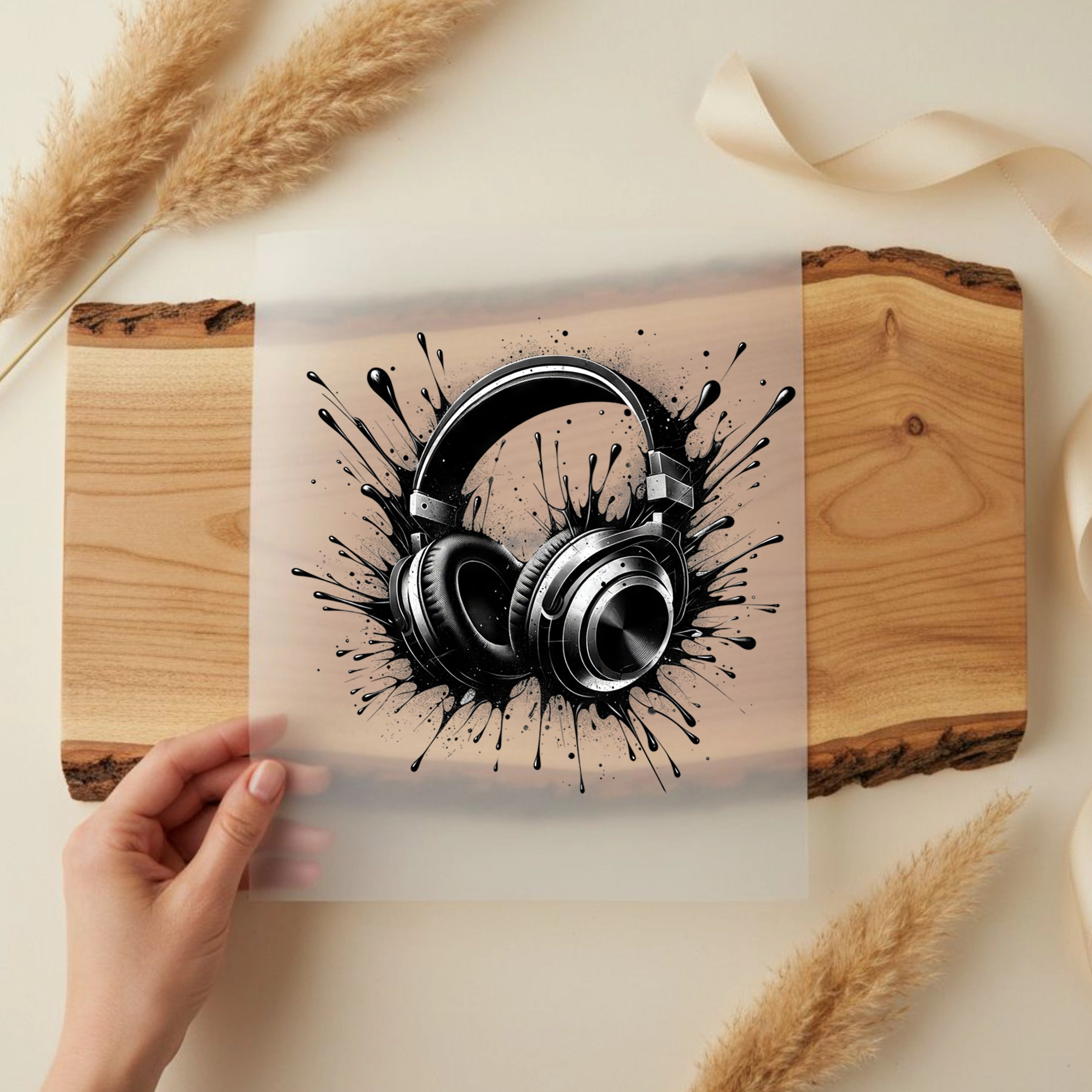 Bügelbild Schwarze Kopfhörer