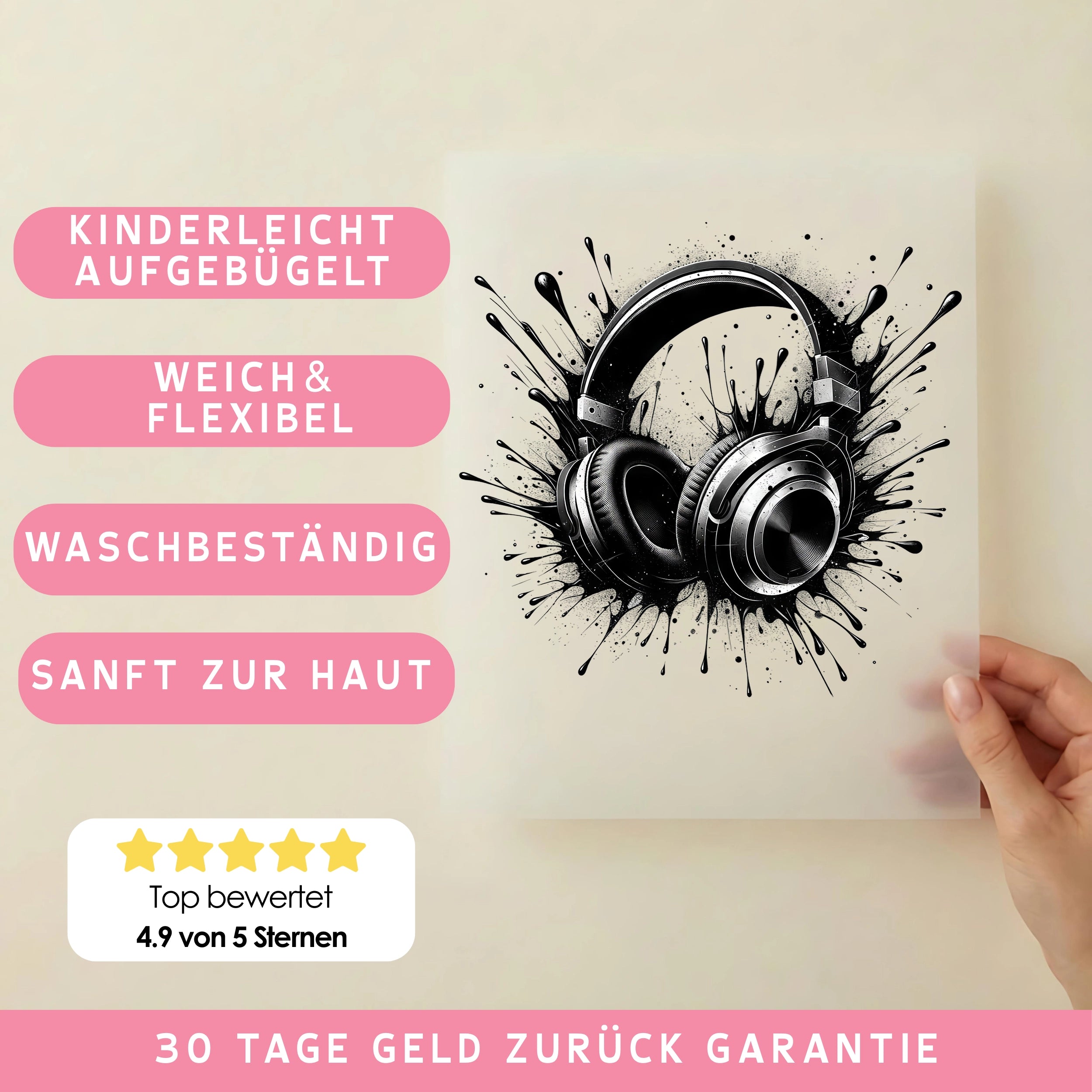 Bügelbild Schwarze Kopfhörer