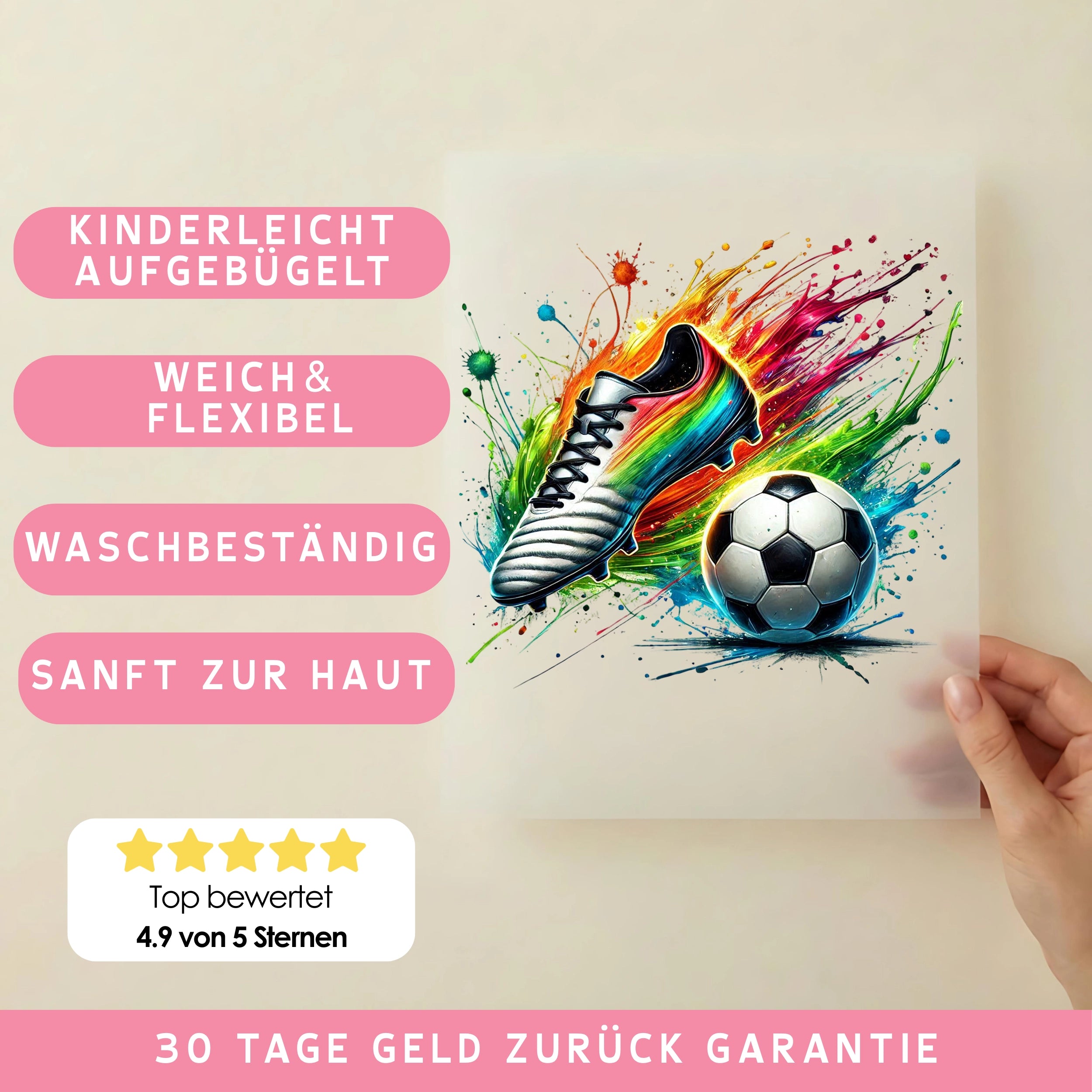Bügelbild Fußball Schuh Splash