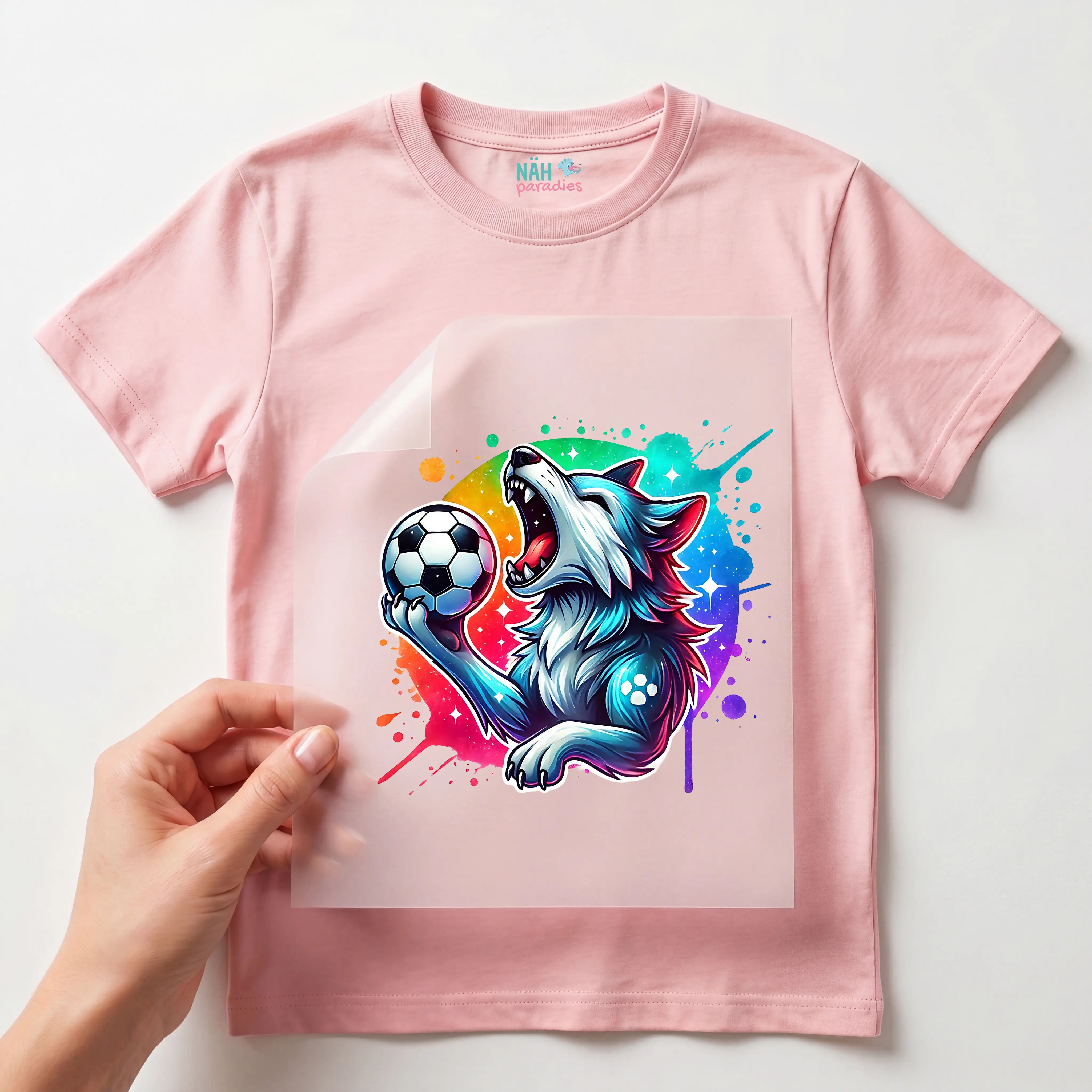 Bügelbild Fußball Wolf Wildkick