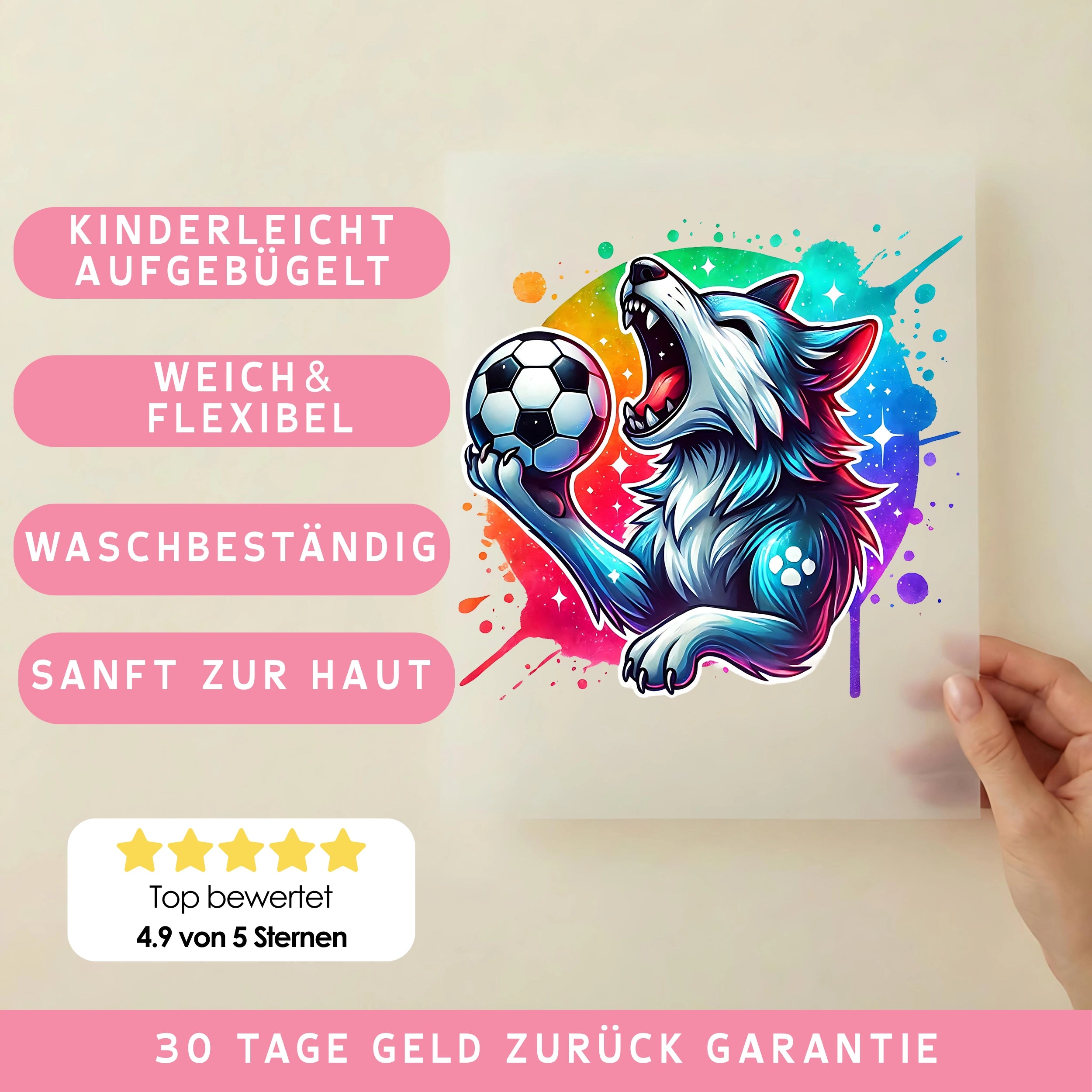 Bügelbild Fußball Wolf Wildkick