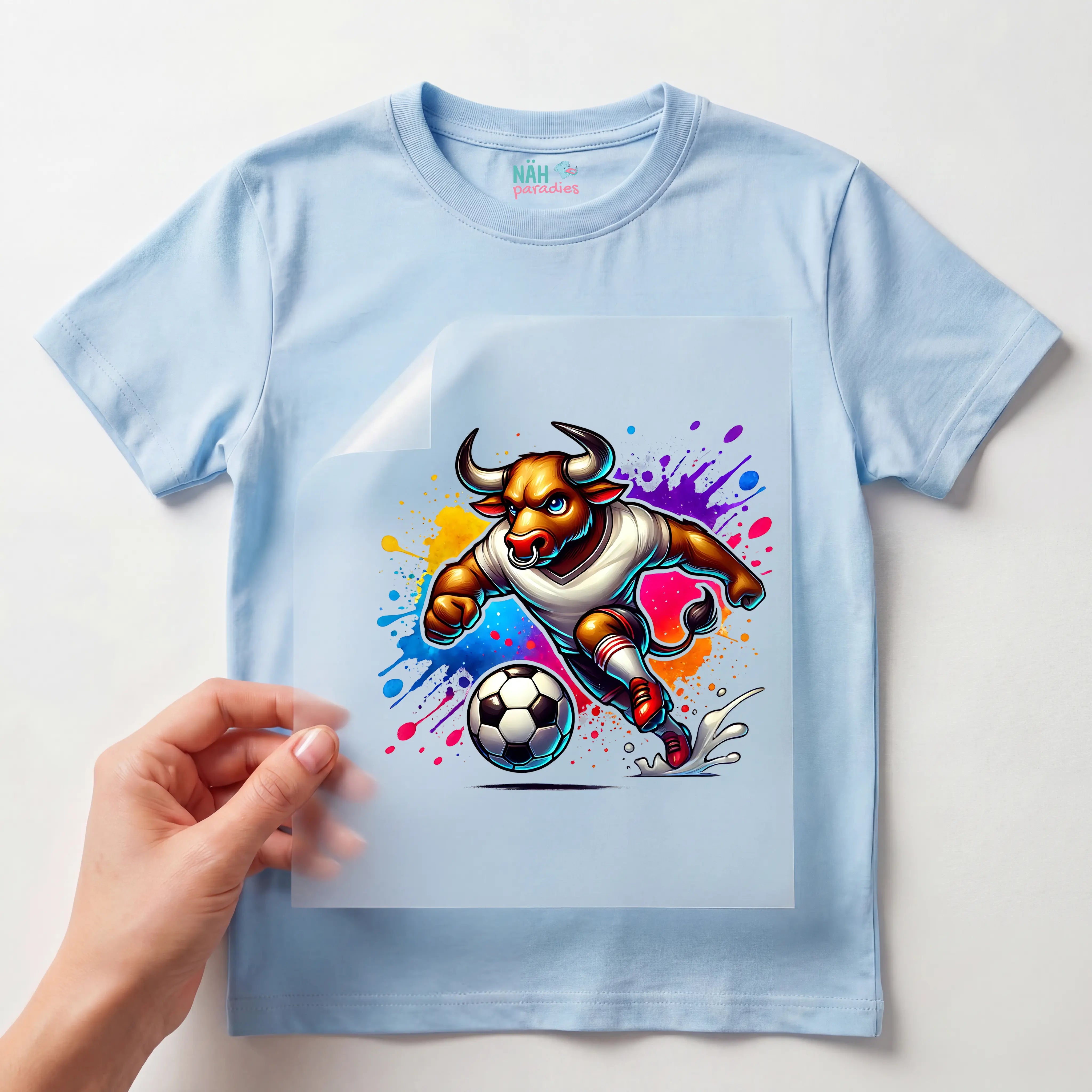 Bügelbild Fußball Stier Powerkick