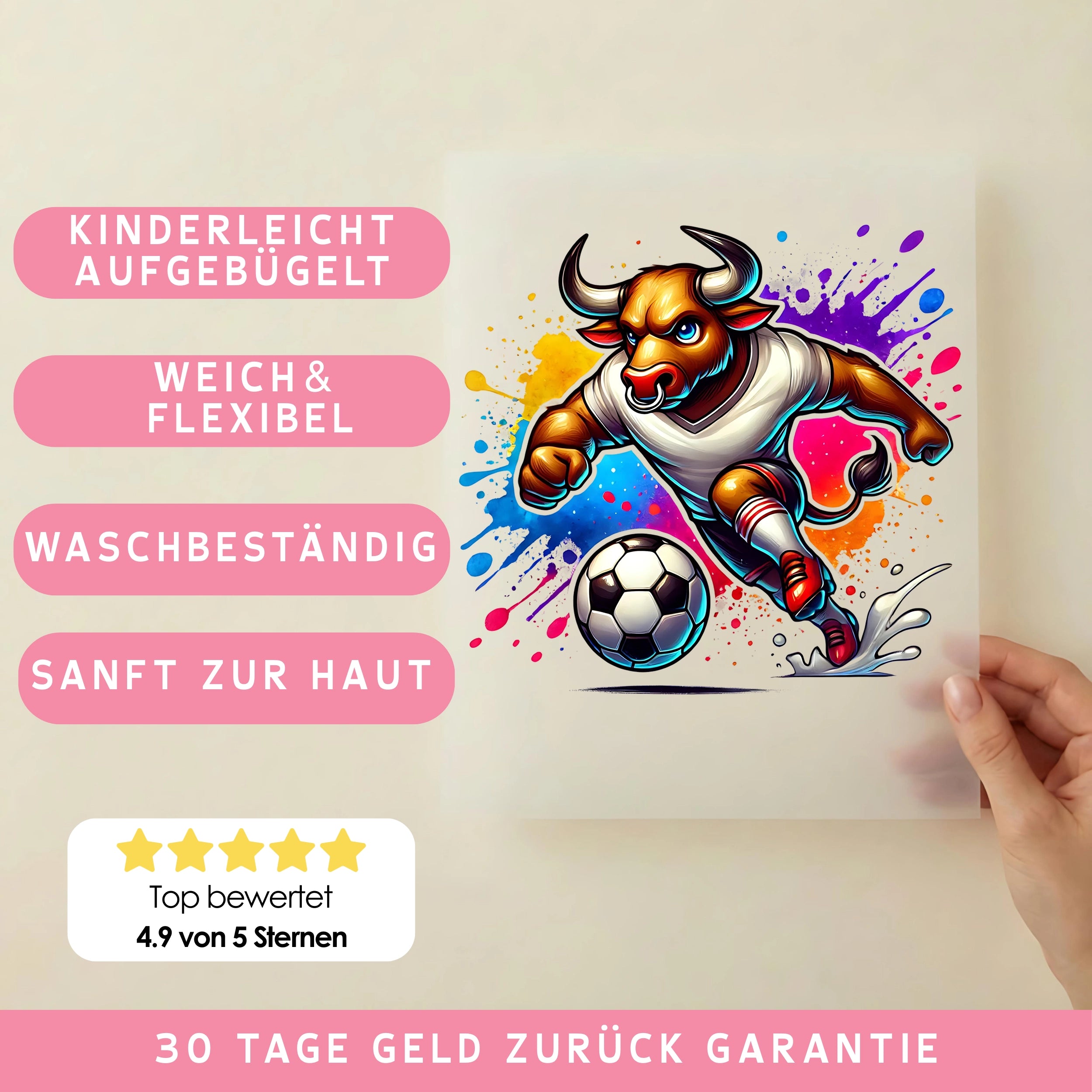 Bügelbild Fußball Stier Powerkick