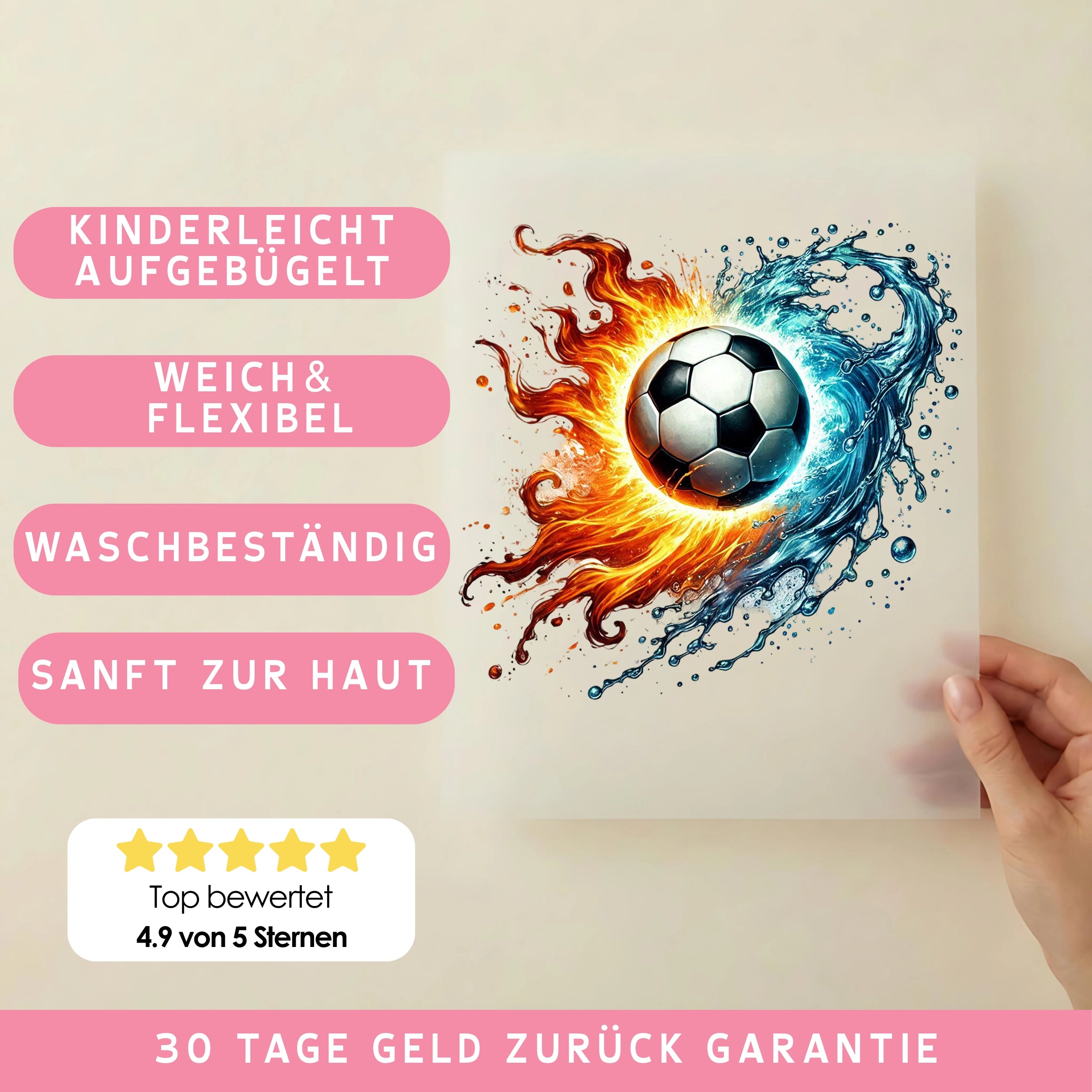 Bügelbild Fussball Element Power