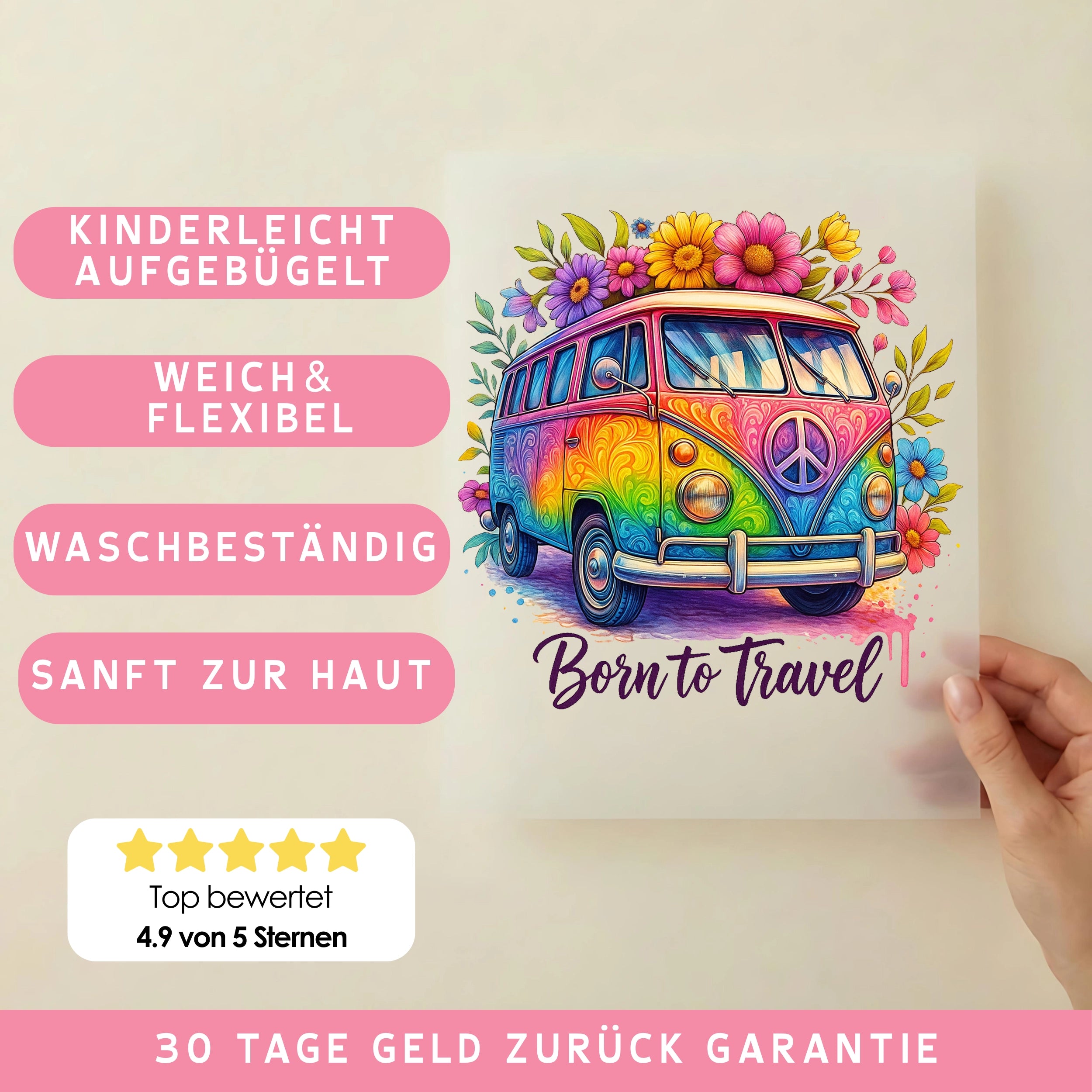 Bügelbild Camping Born to travel