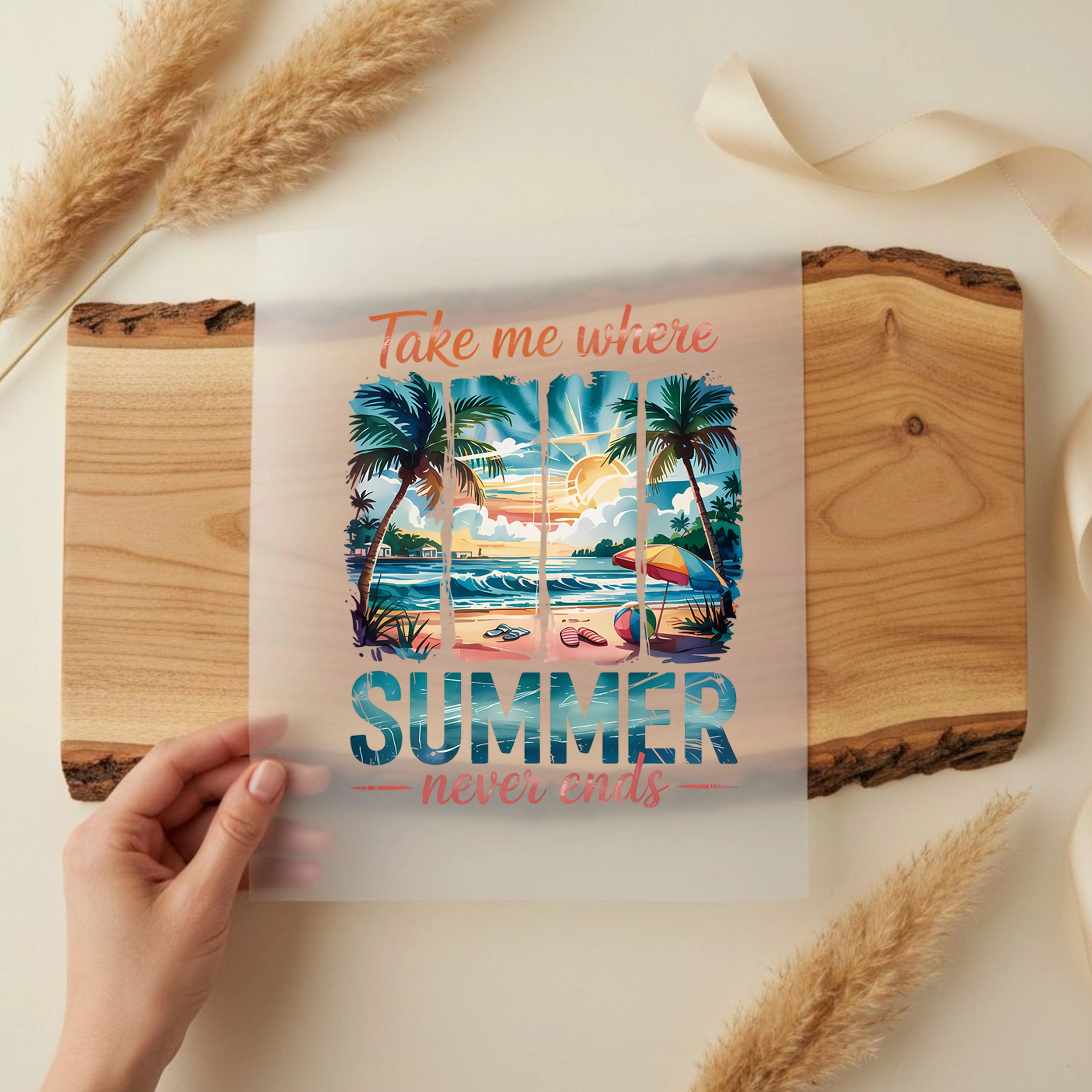 Bügelbild Summer never ends Blau