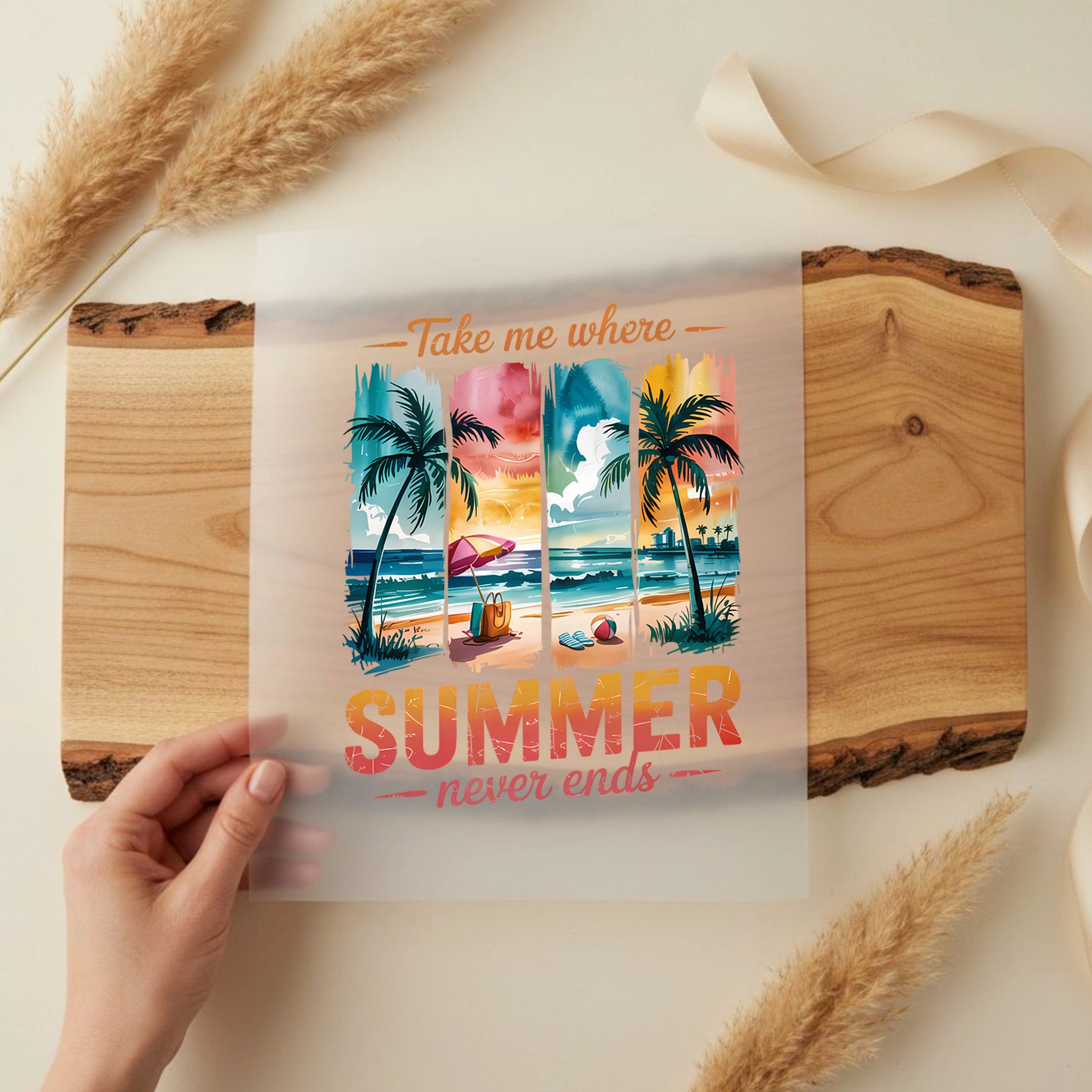 Bügelbild Summer never ends Rot