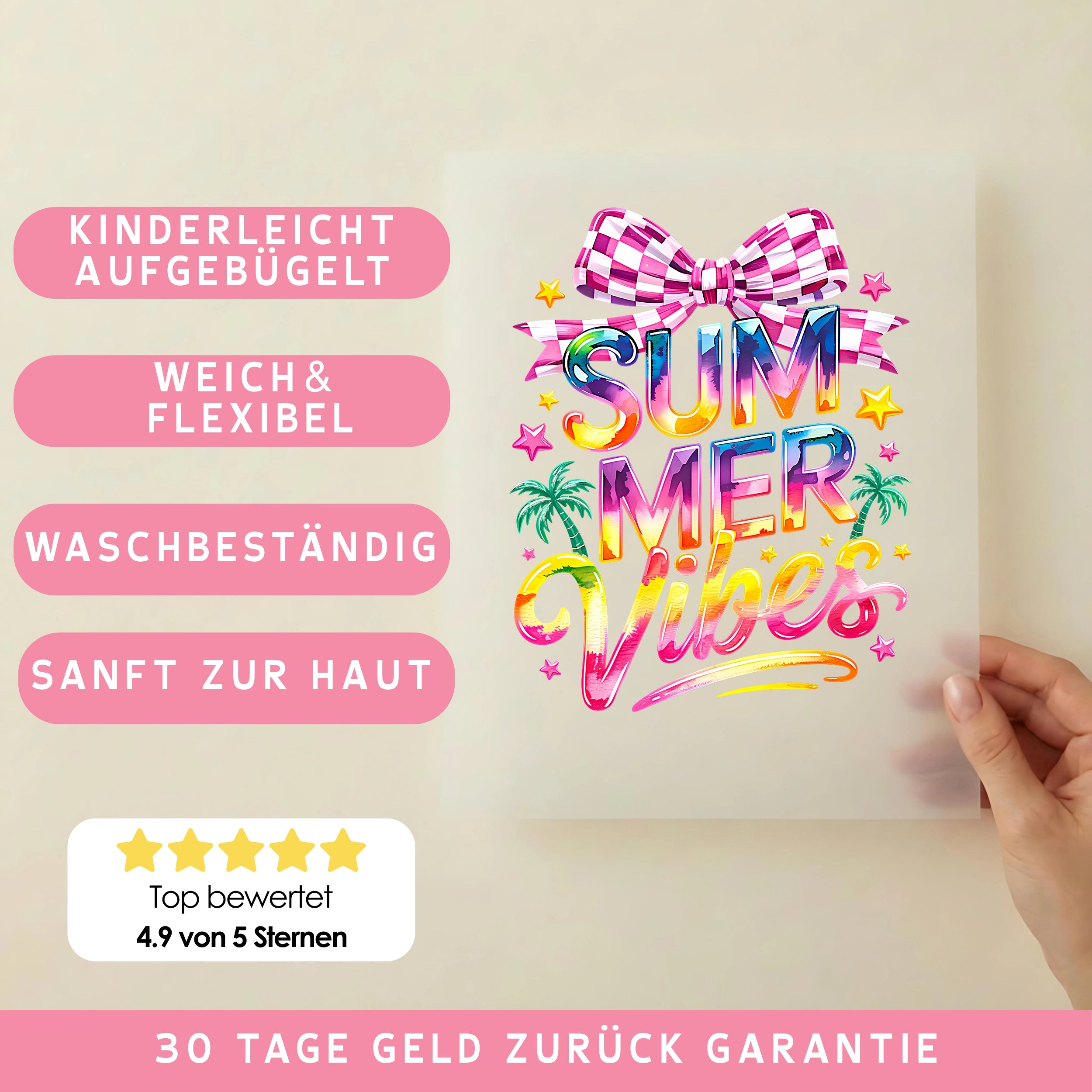 Bügelbild Summer Vibes Neon Schleife