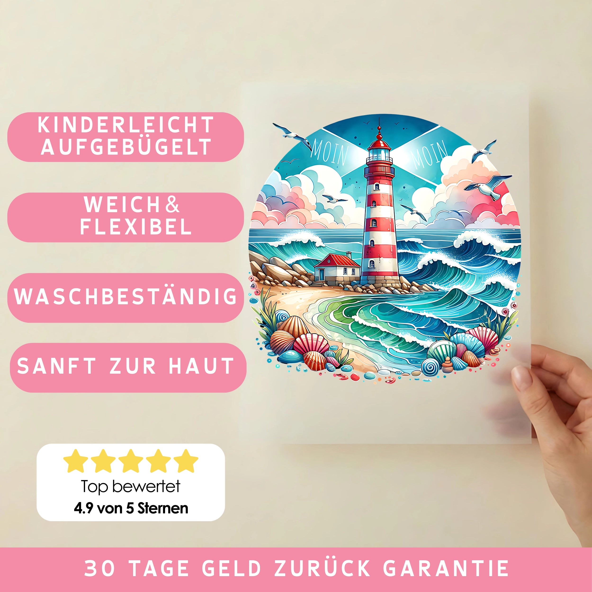 Bügelbild Leuchturm Moin Moin