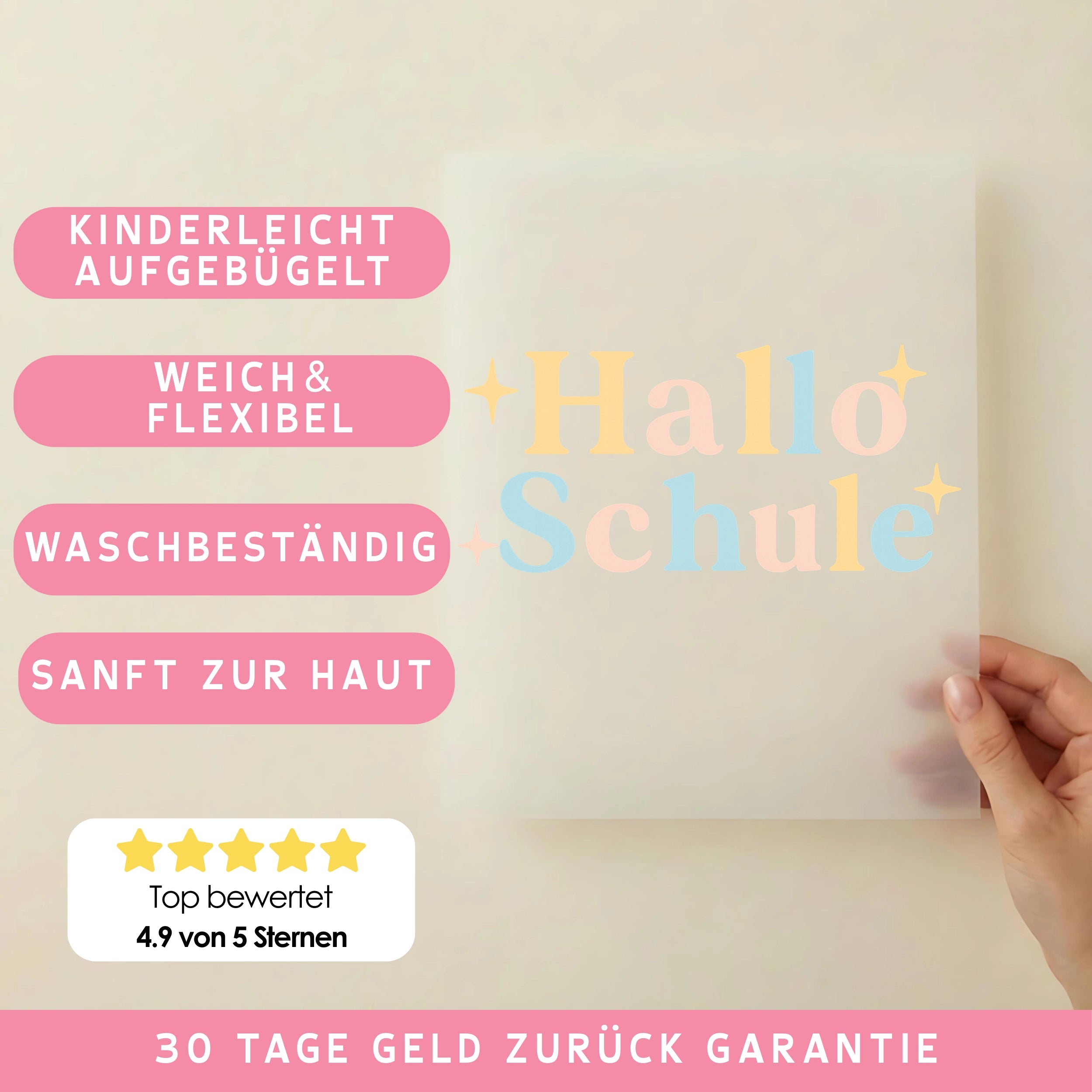 Bügelbild Hallo Schule Pastel