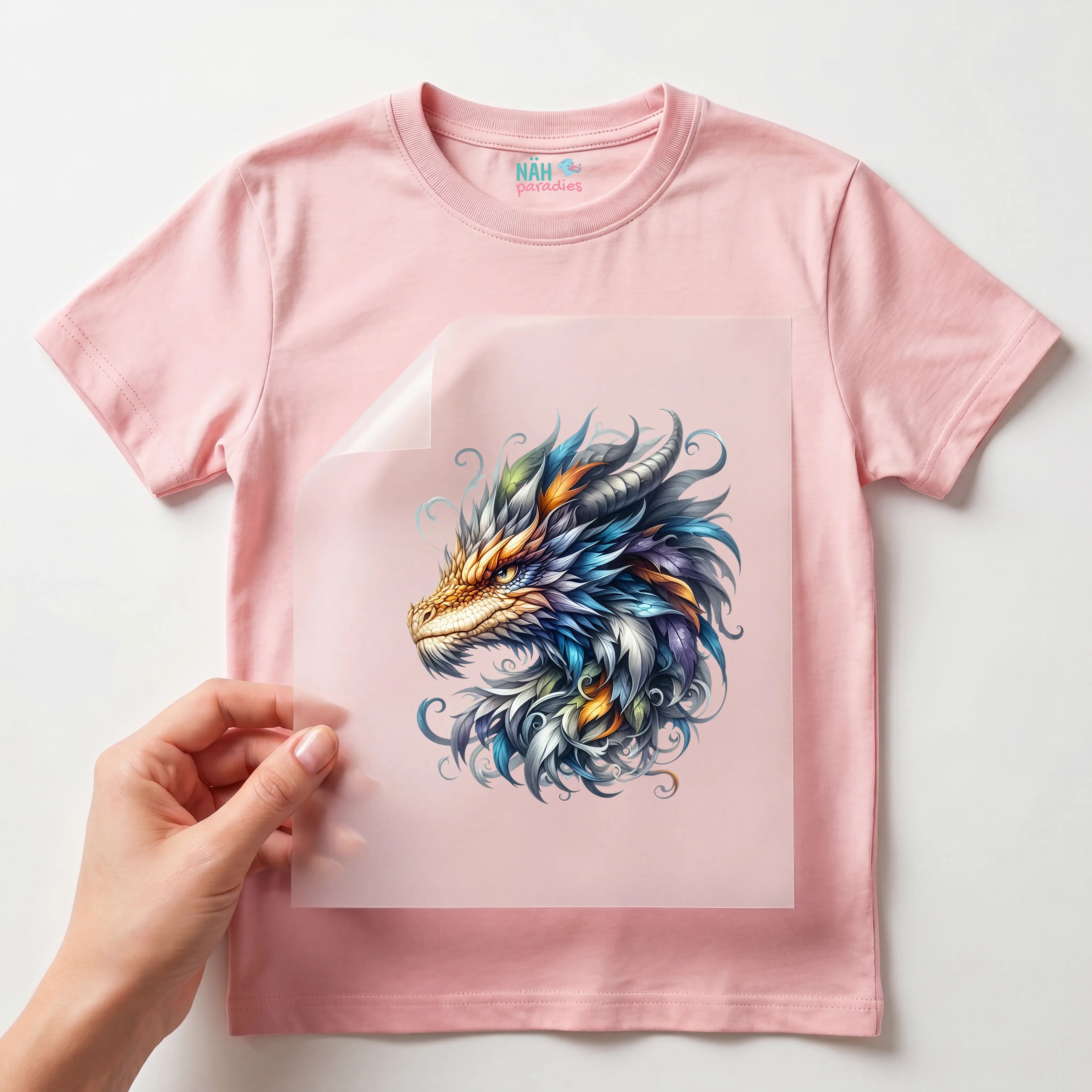 Bügelbild Drache Blaufeder