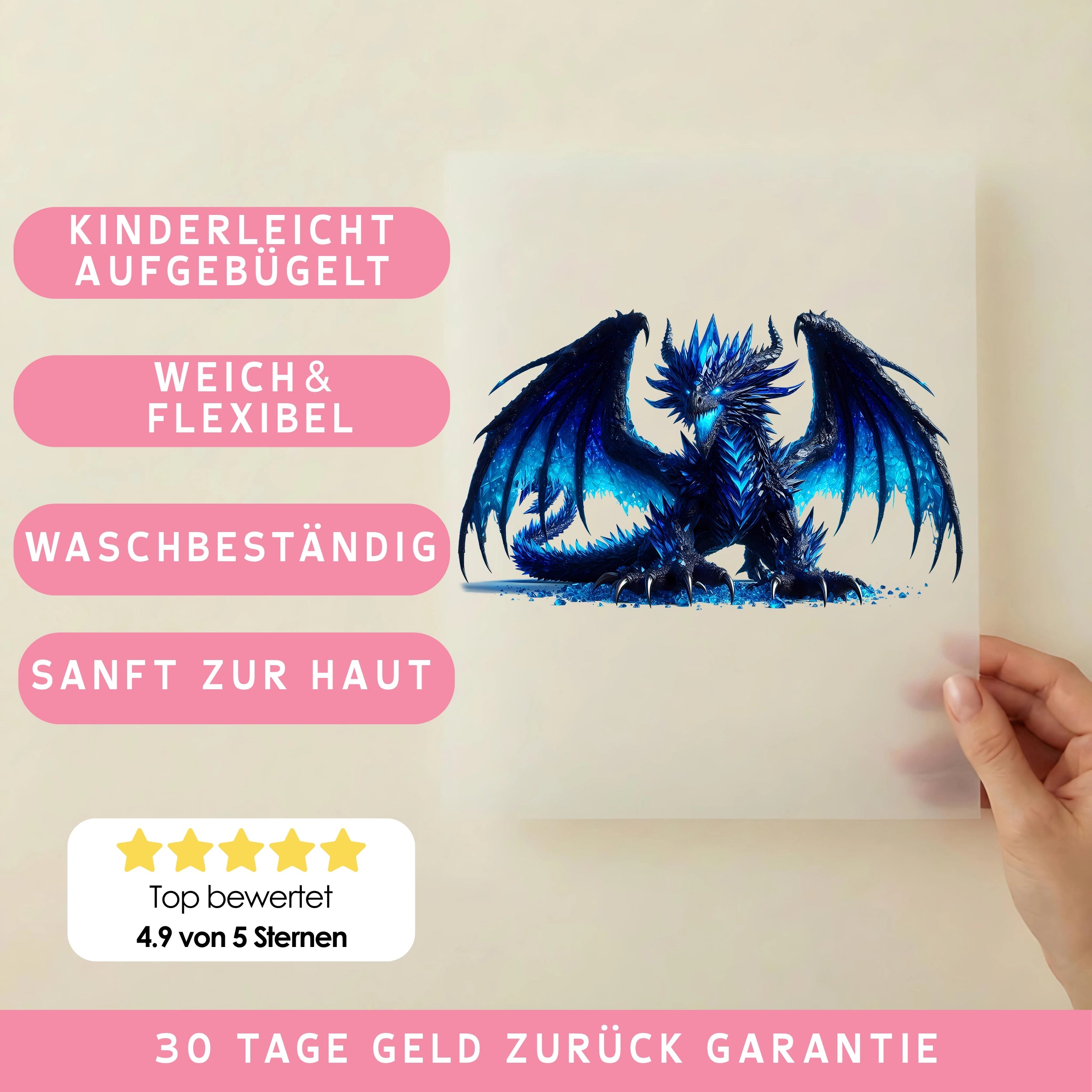 Bügelbild Drache Nachtblau