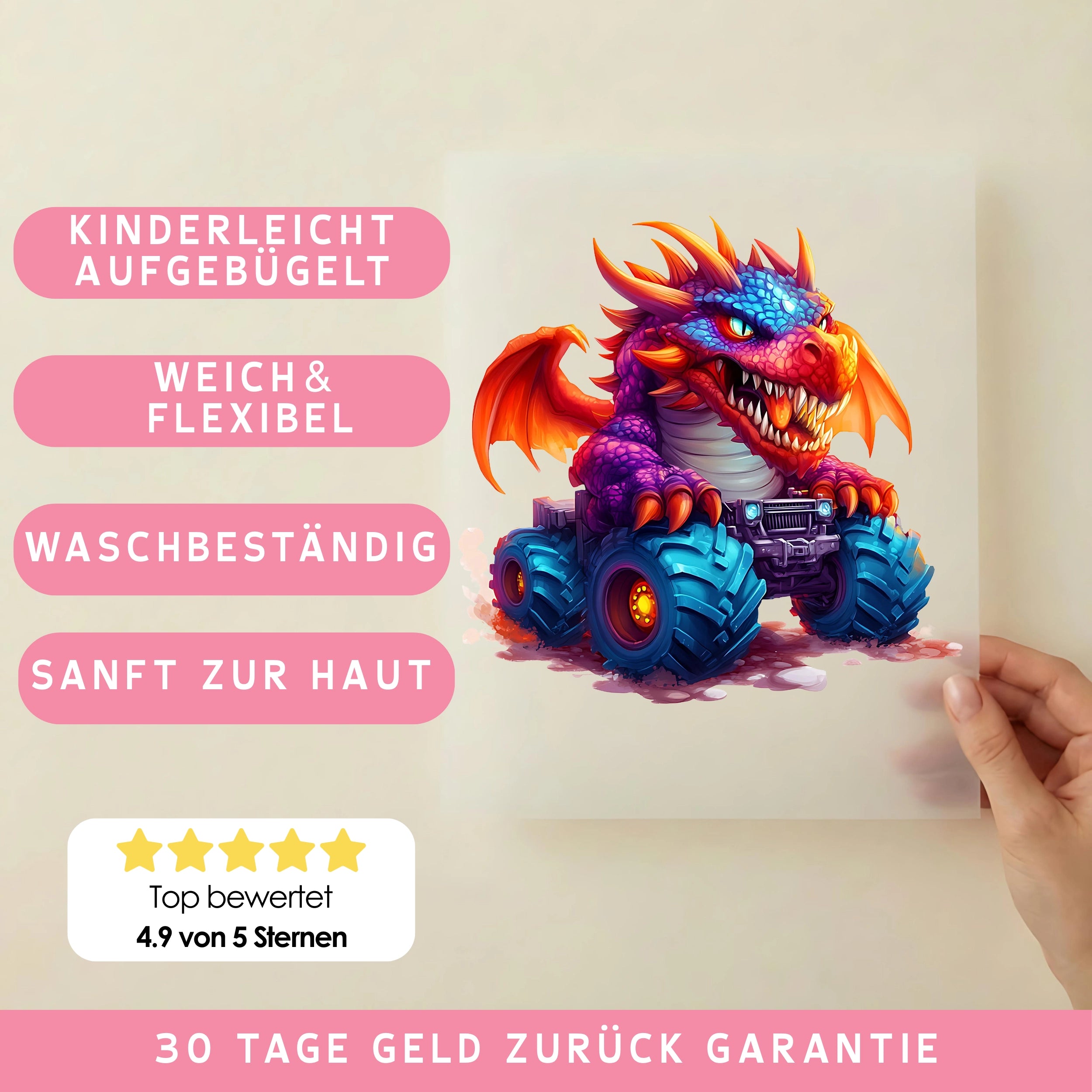 Bügelbild Drache Monstertruck Feuerklaue