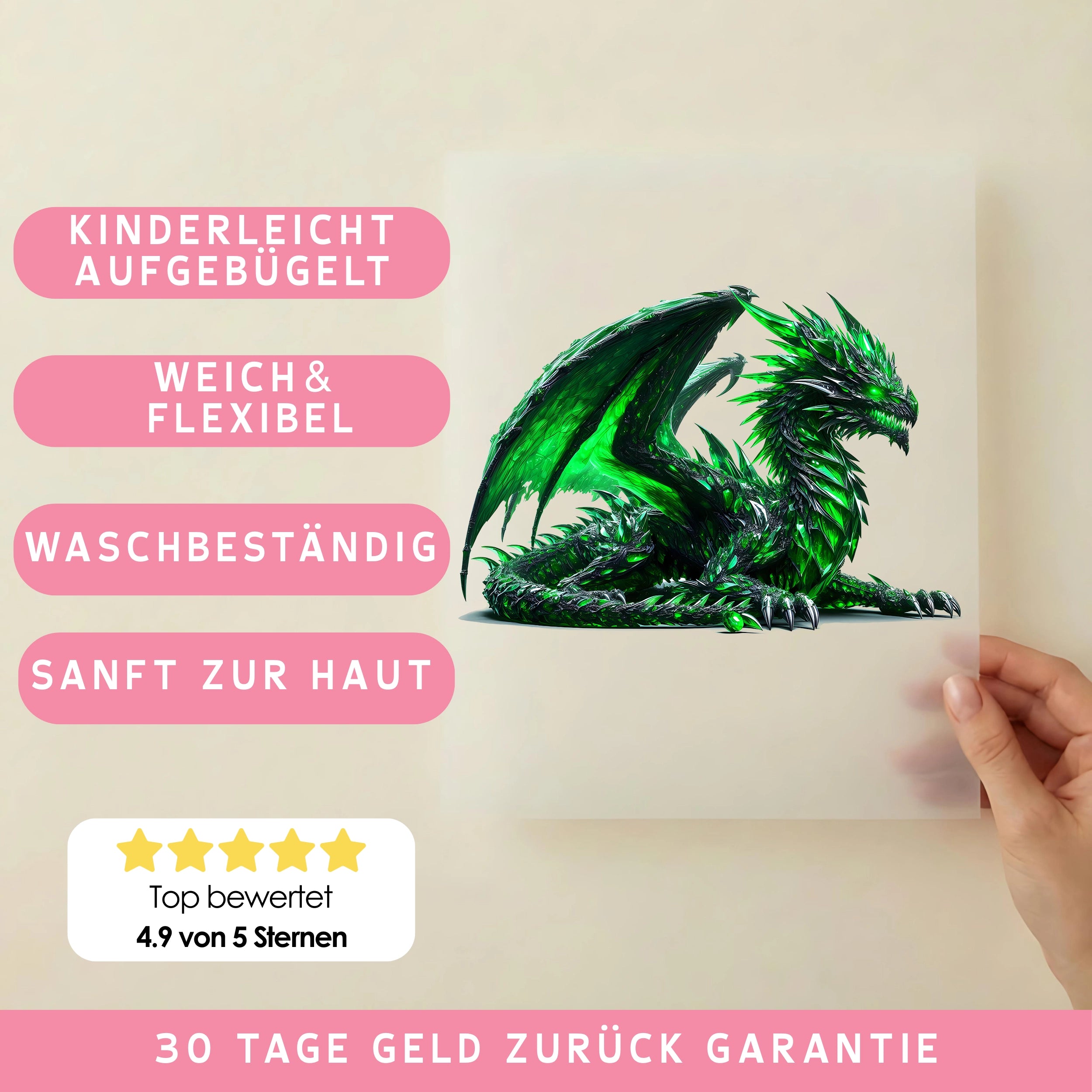 Bügelbild Drache Grünkristall