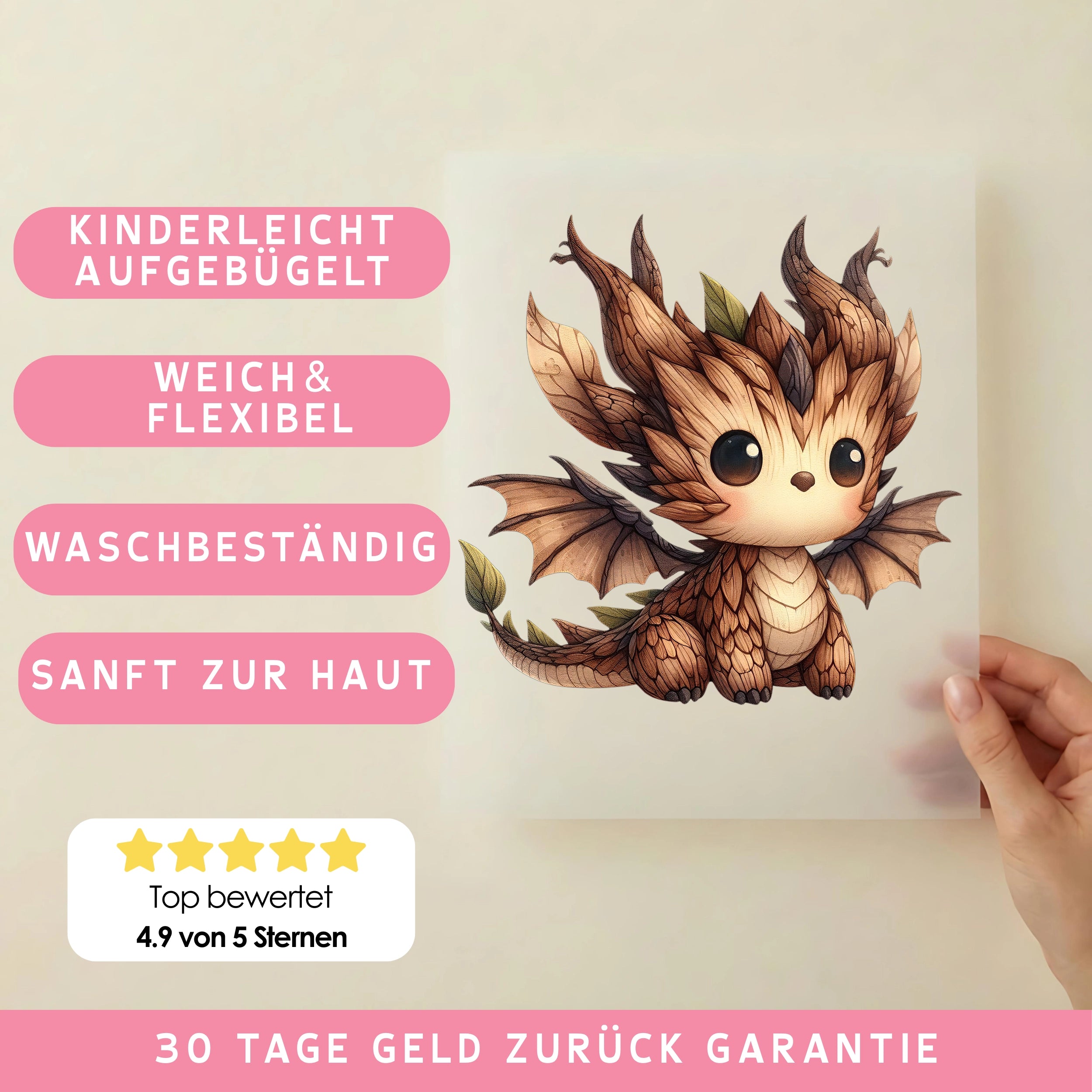 Bügelbild Drache Astflügel