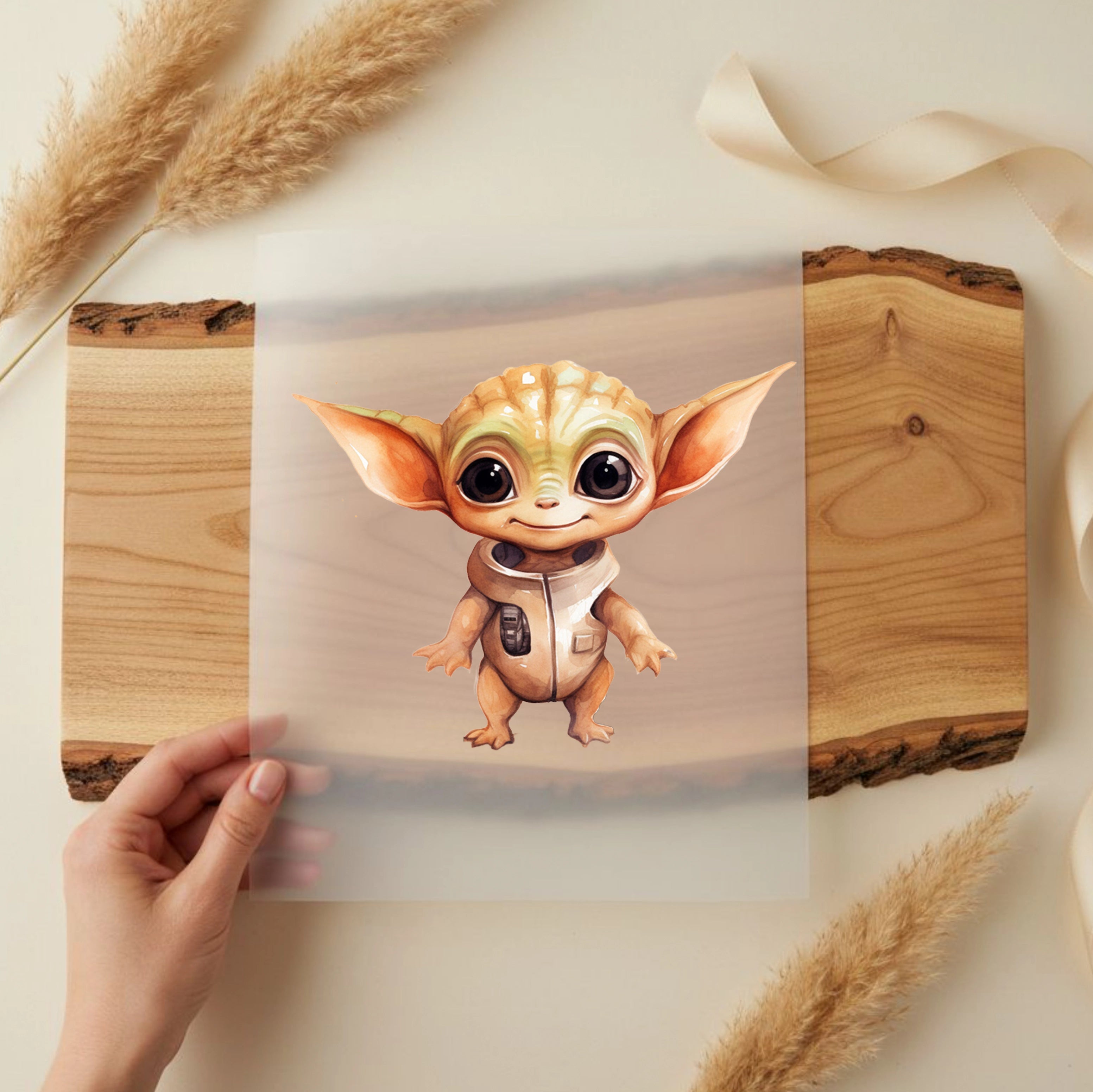 Bügelbild Alien Baby Beige