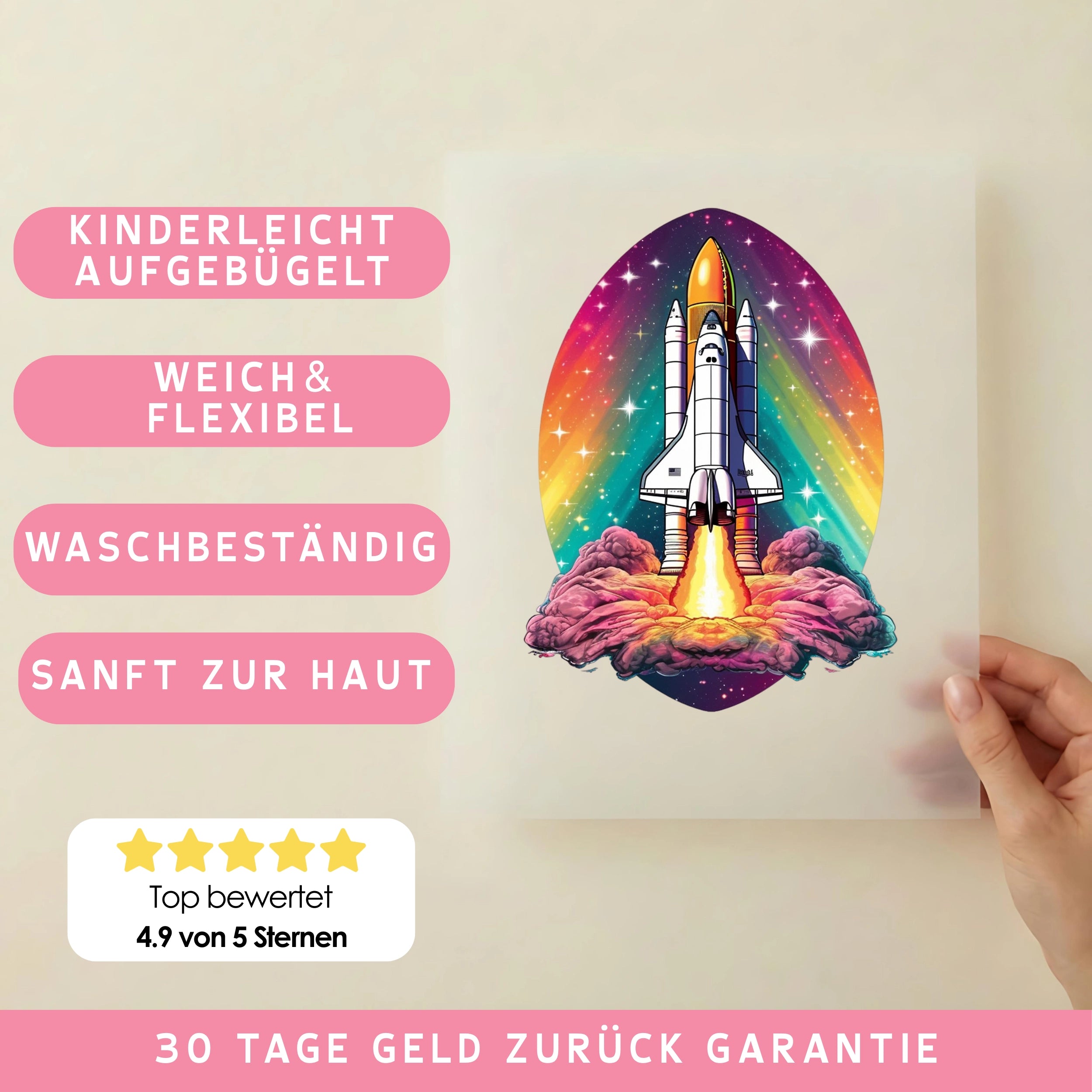 Bügelbild Rakete Bunt