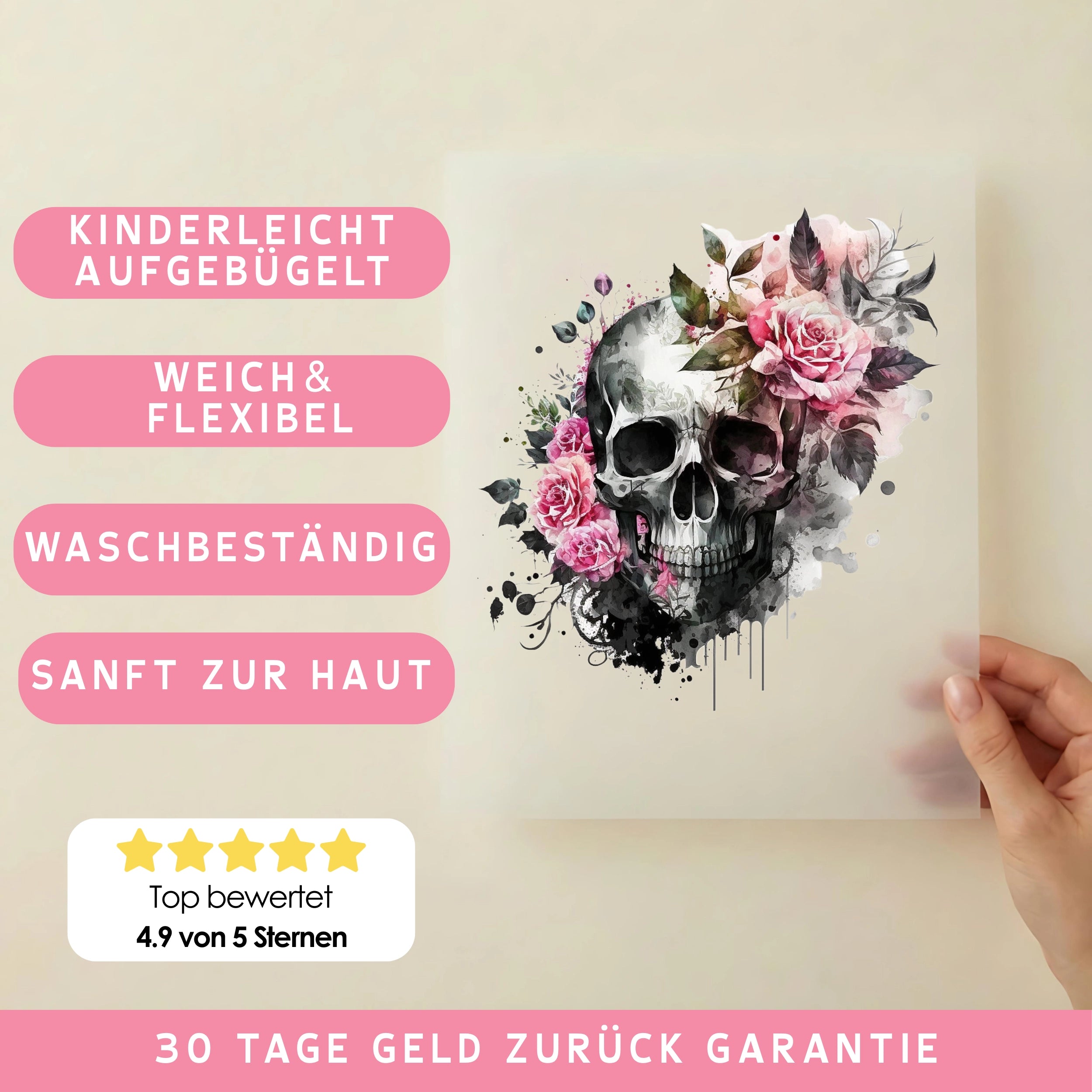 Bügelbild Schädel Ewige Blüte