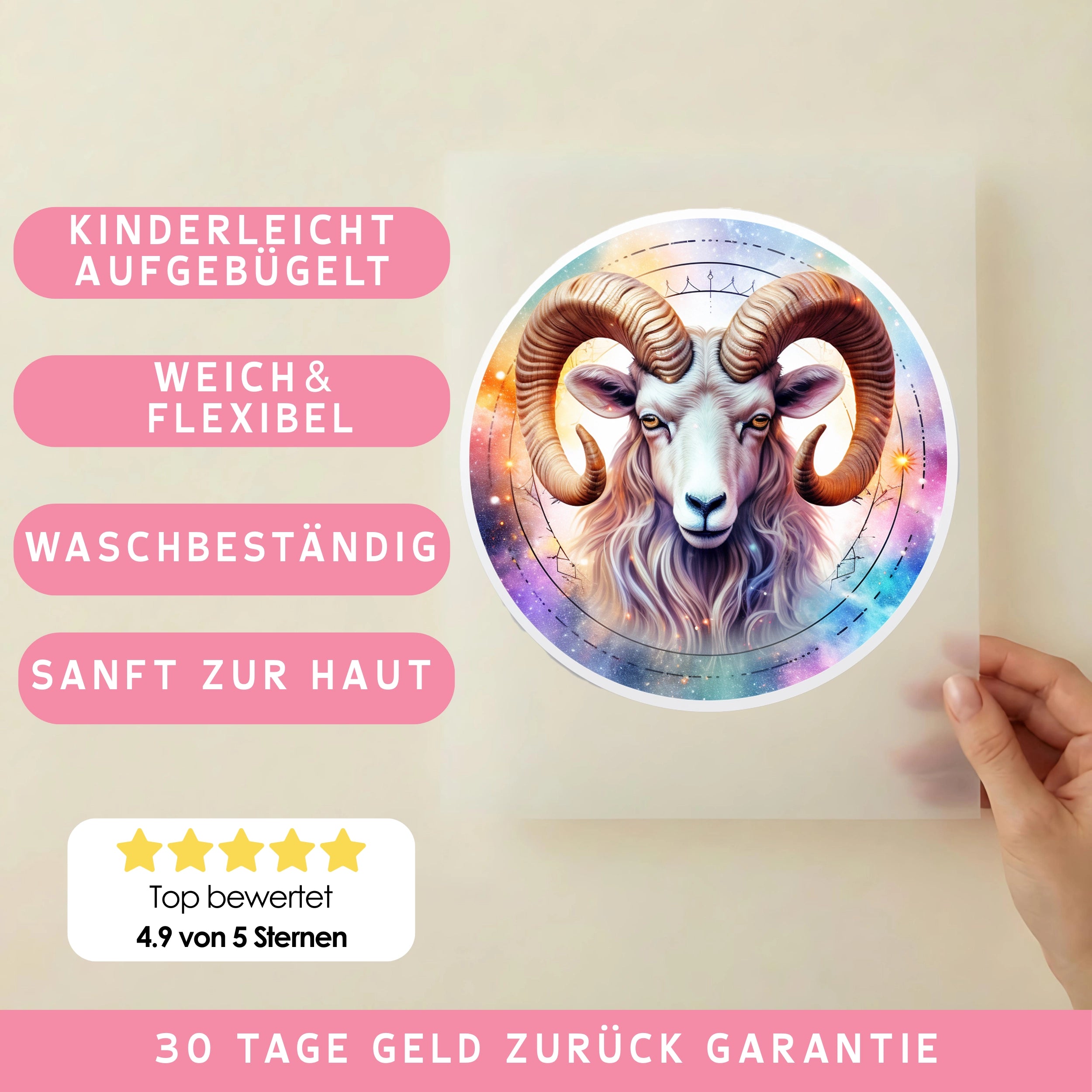 Bügelbild Sternzeichen Widder Bunt