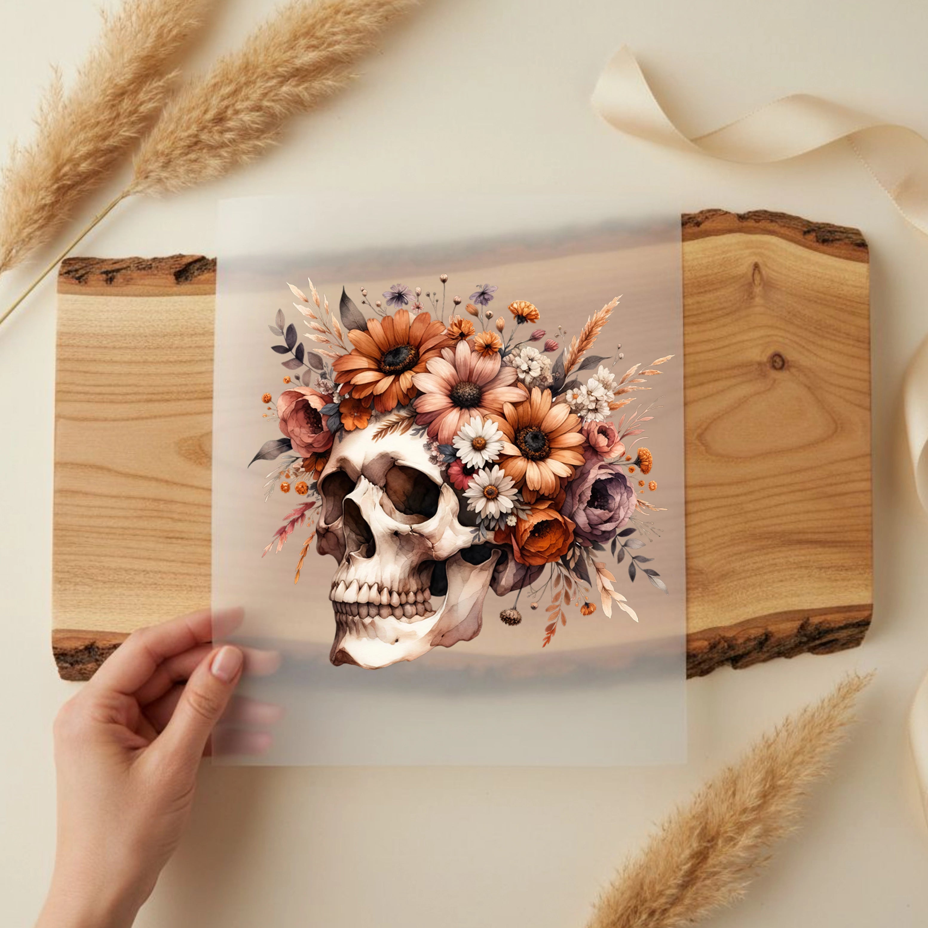 Bügelbild Schädel Boho Flower