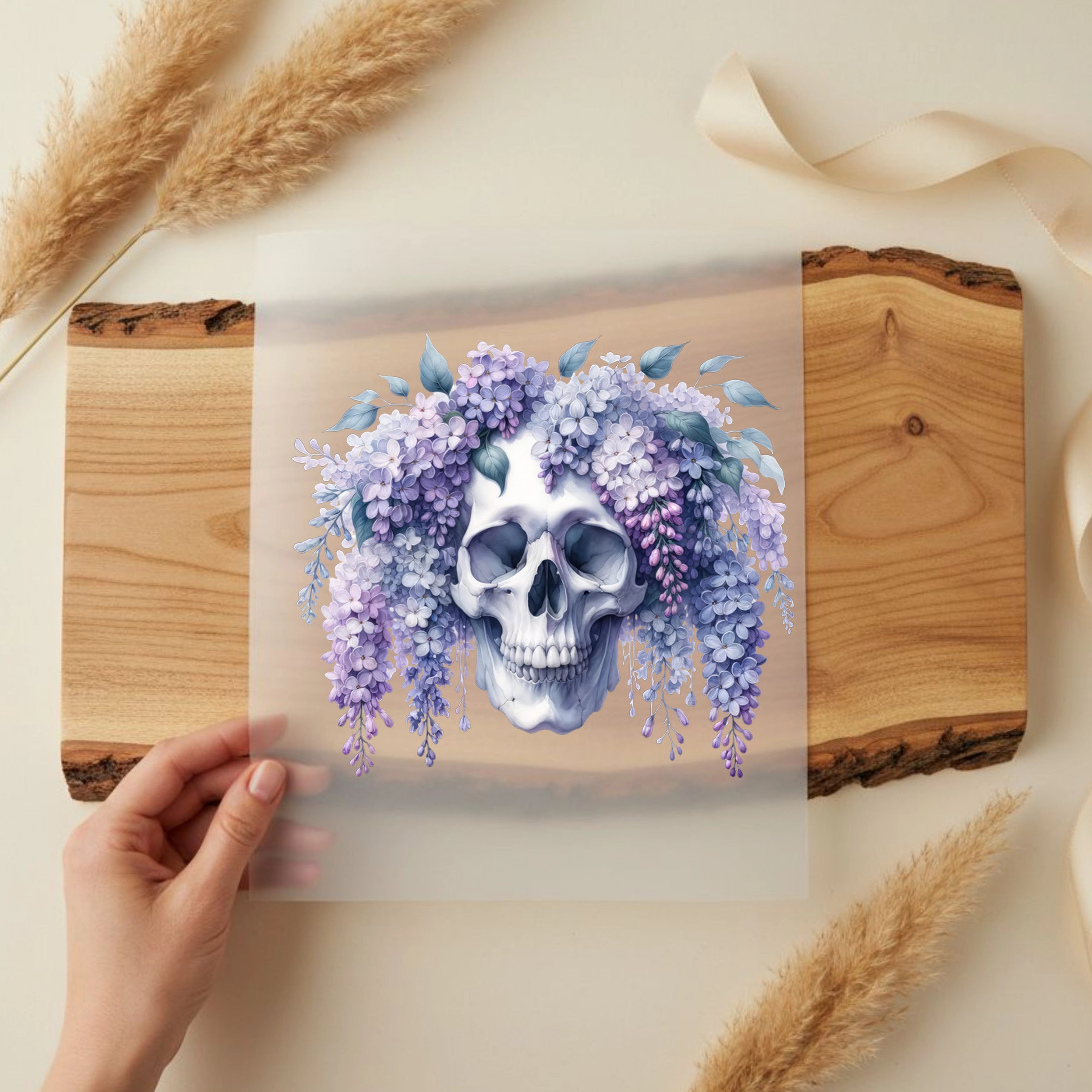 Bügelbild Schädel Fliederne Stille