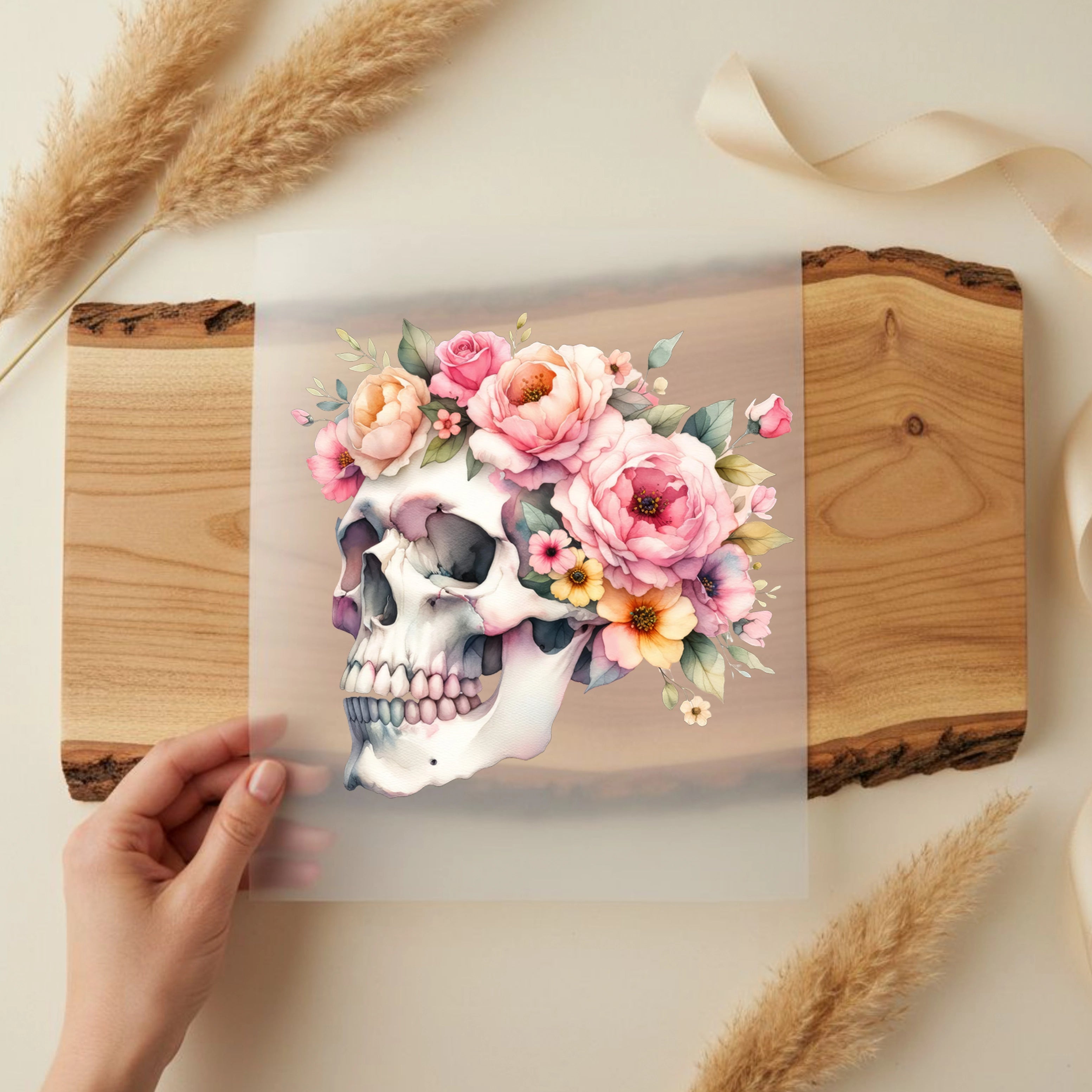 Bügelbild Schädel Floral Skull