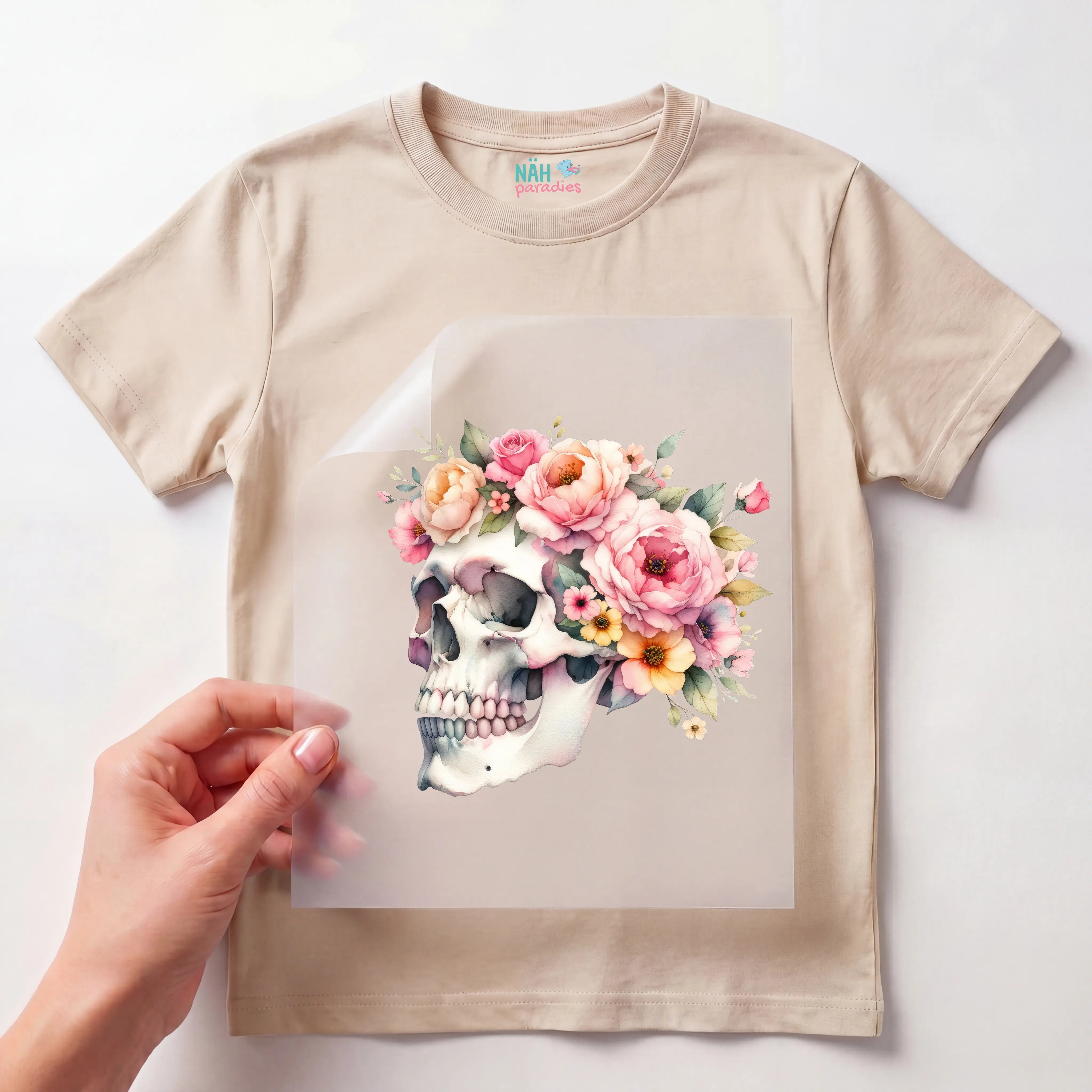 Bügelbild Schädel Floral Skull