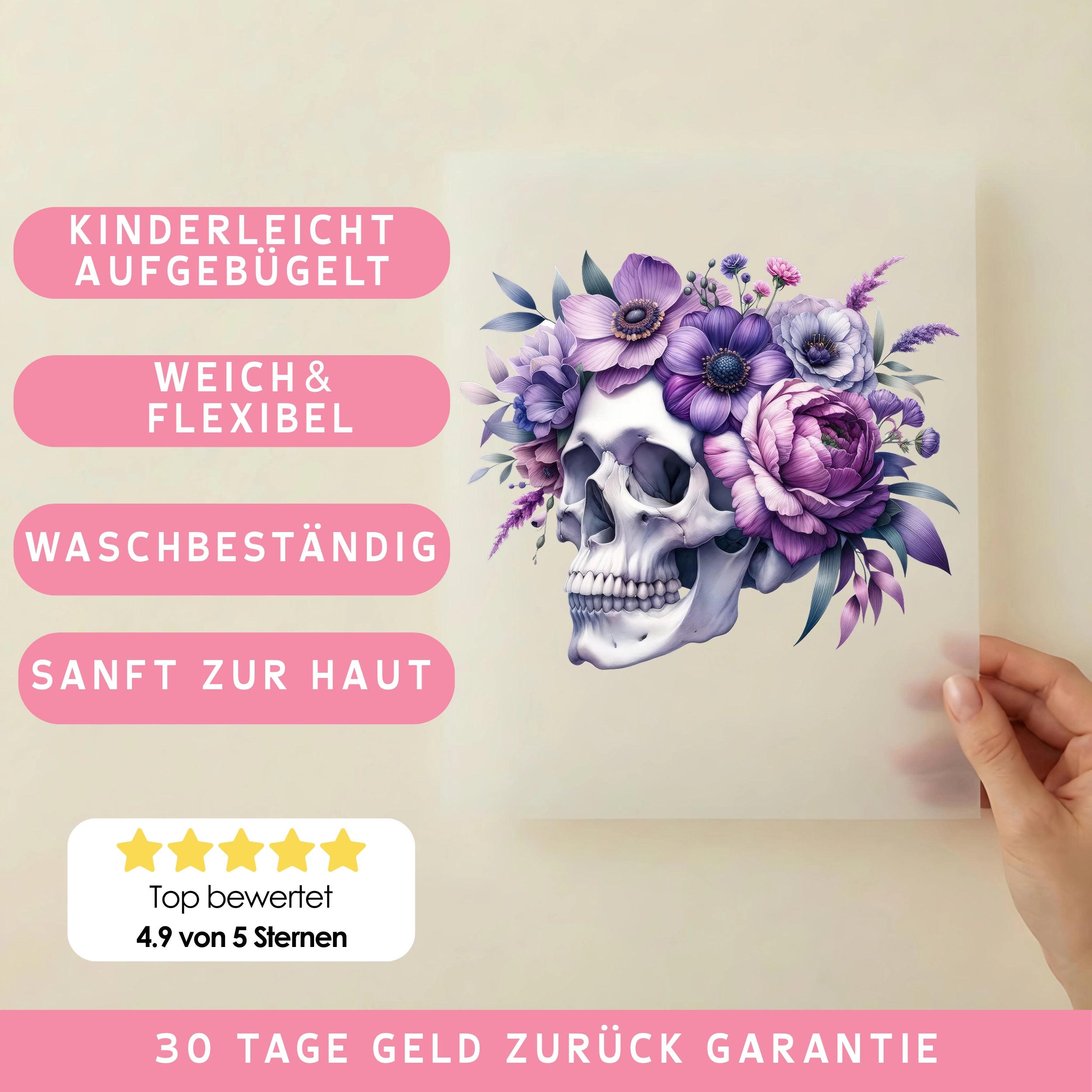 Bügelbild Schädel Lilac Skull