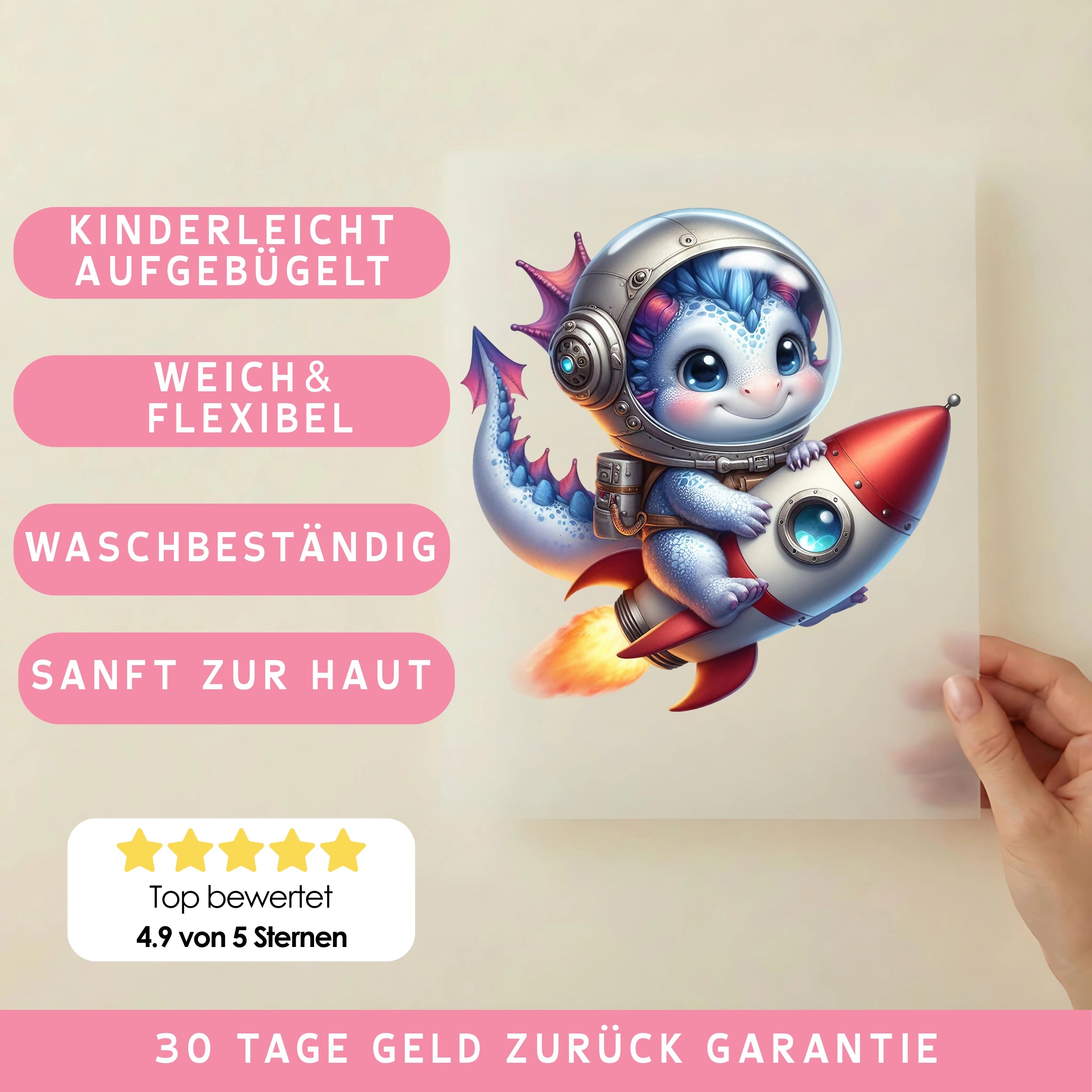 Bügelbild Astronauten Drache auf Mission