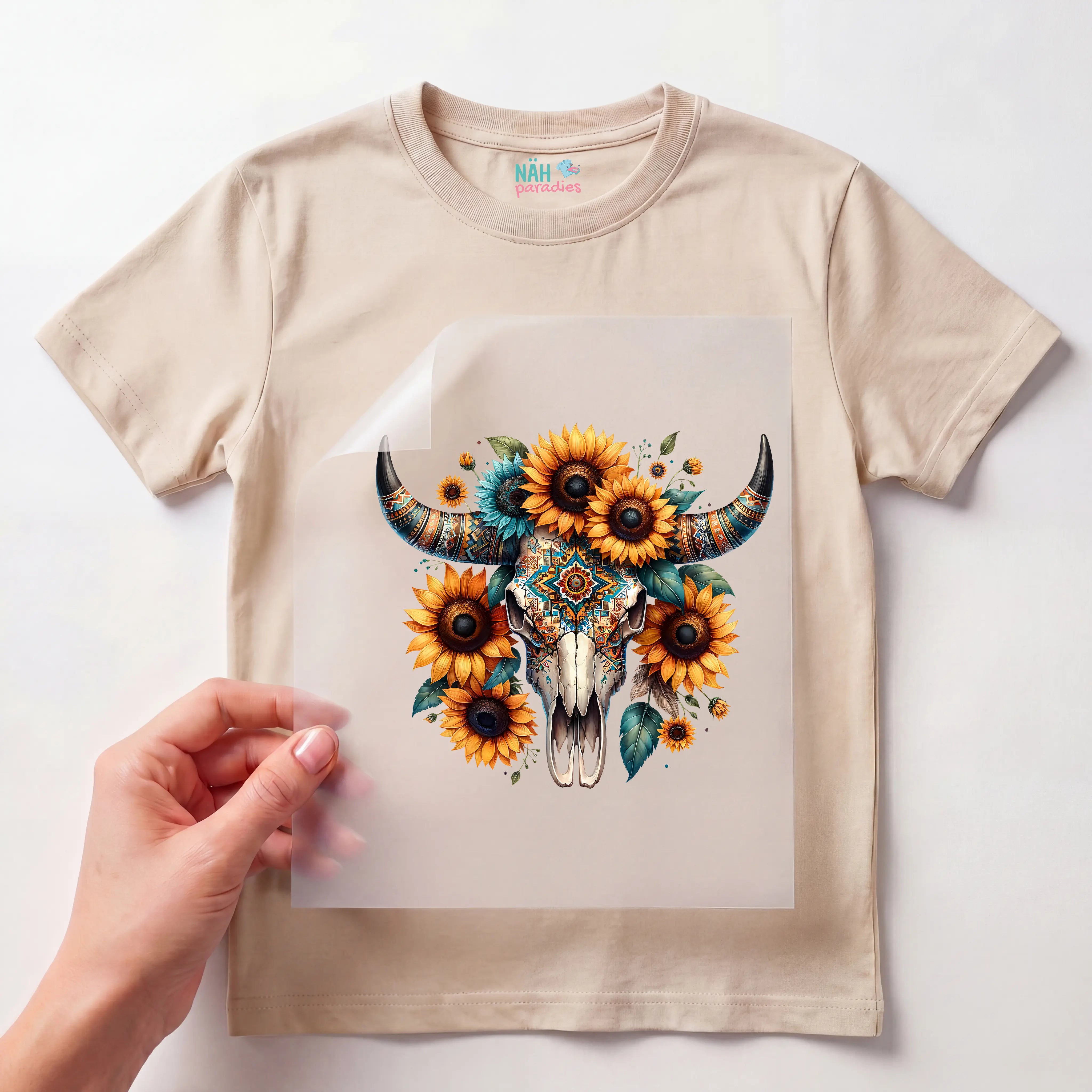 Bügelbild Boho Skull Sonnenblumenzauber